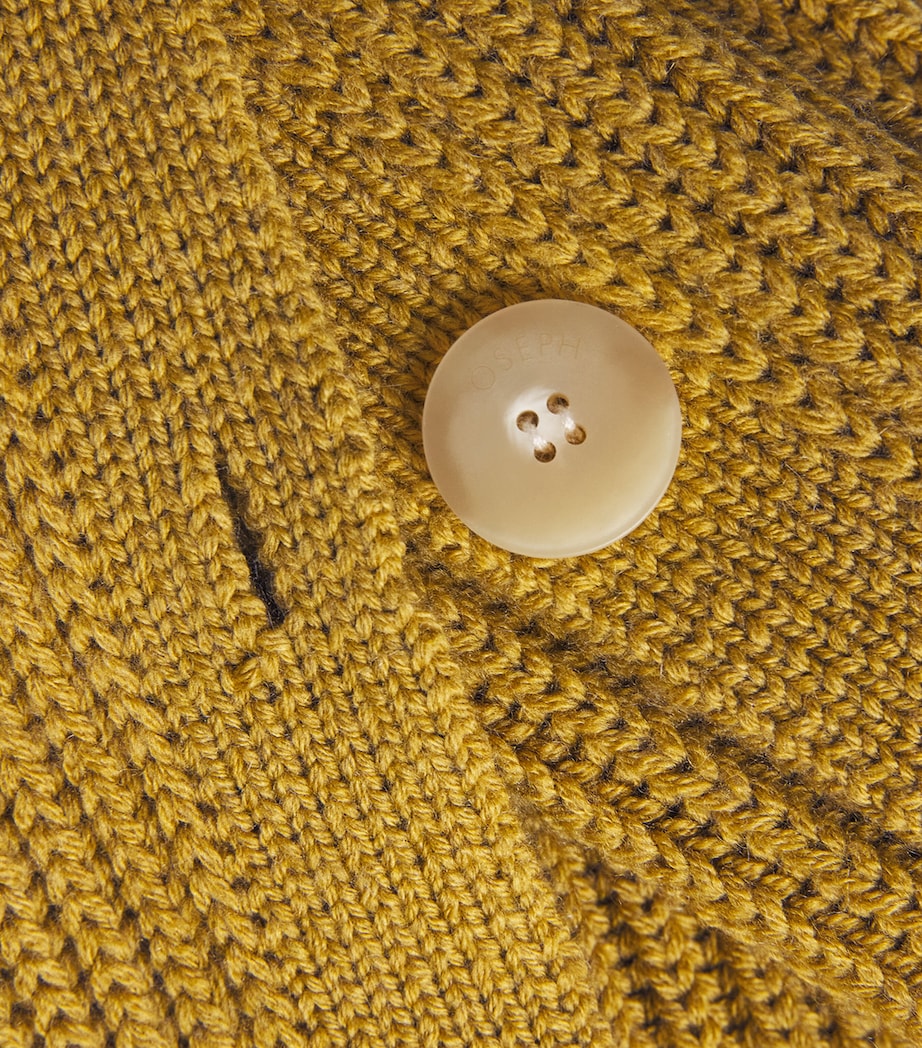 Joseph Brown Merino Wool-Cashmere-Silk Cardigan-Stitch Button Scarf