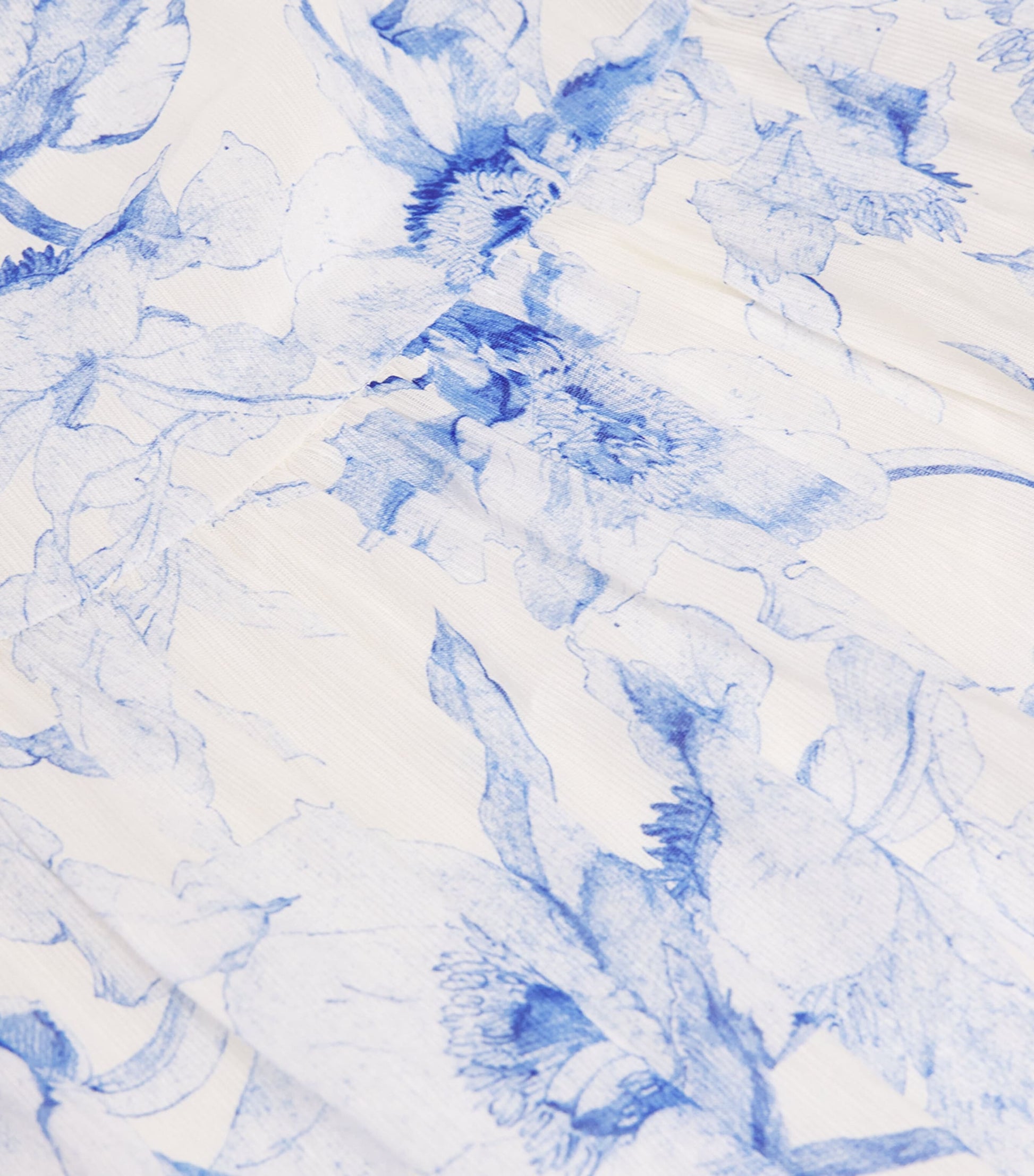 Blue Linen-Blend Watercolour Maxi Skirt