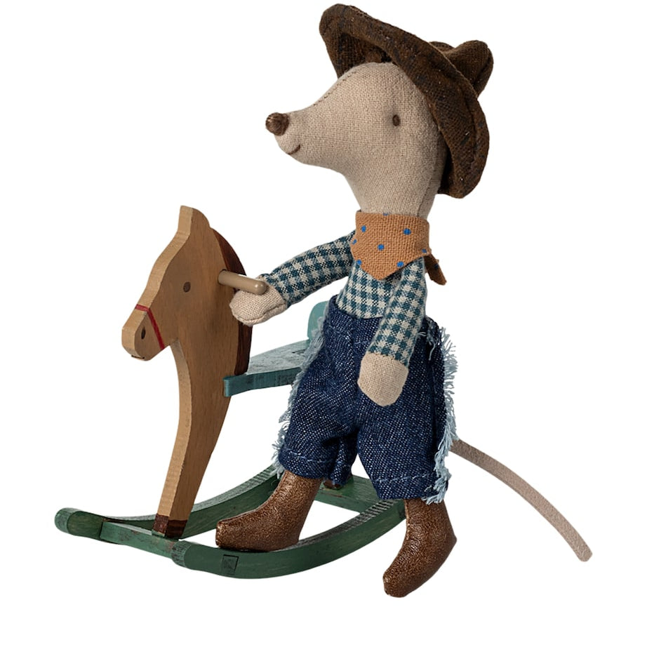Maileg Cowboy Mouse with Rocking Horse (12cm)