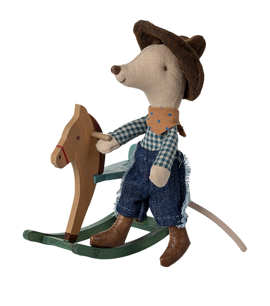 Maileg Cowboy Mouse with Rocking Horse (12cm)