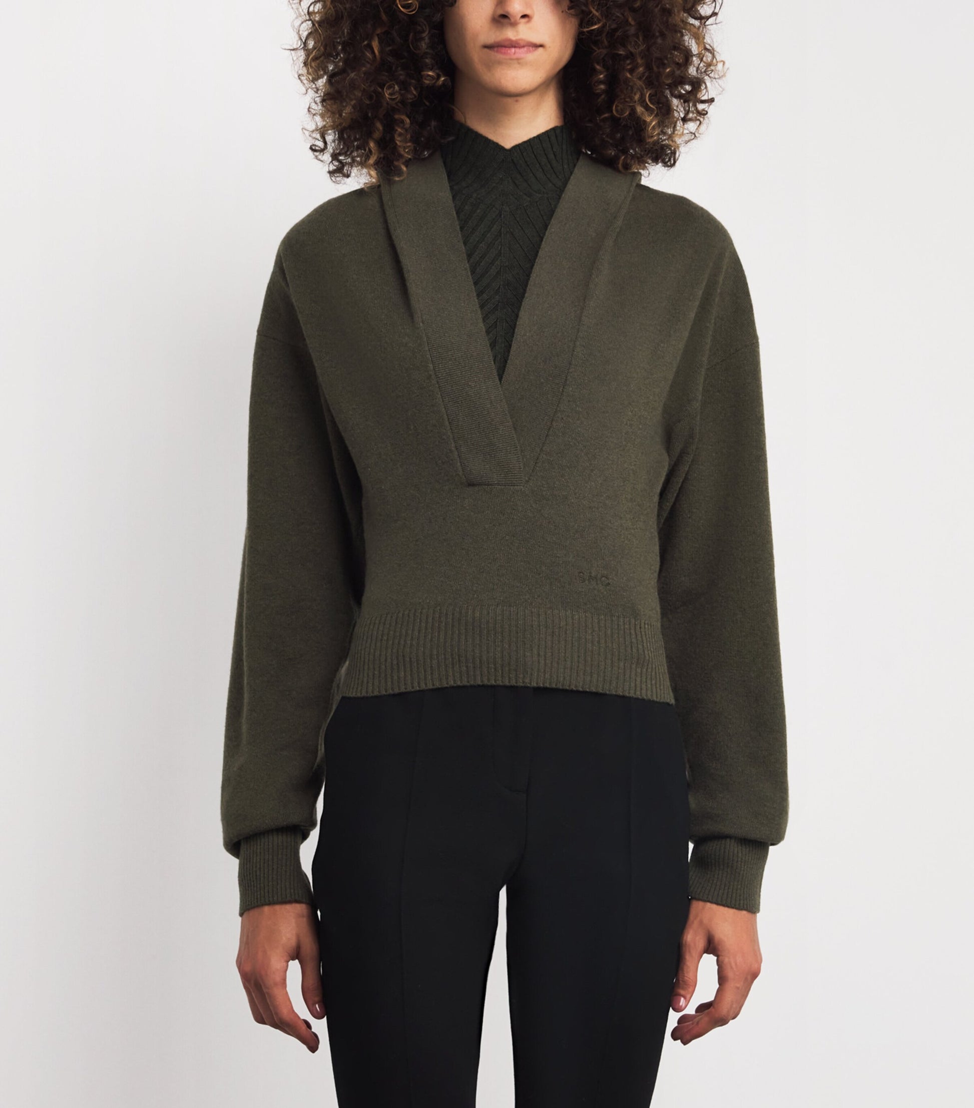 Green Wool Long-Sleeve Cropped Hoodie