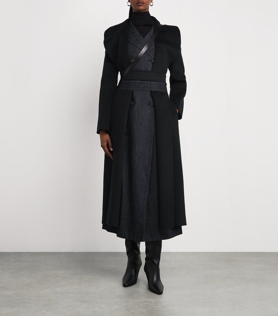 Max Mara Black Virgin Wool-Cashmere Wrap Coat