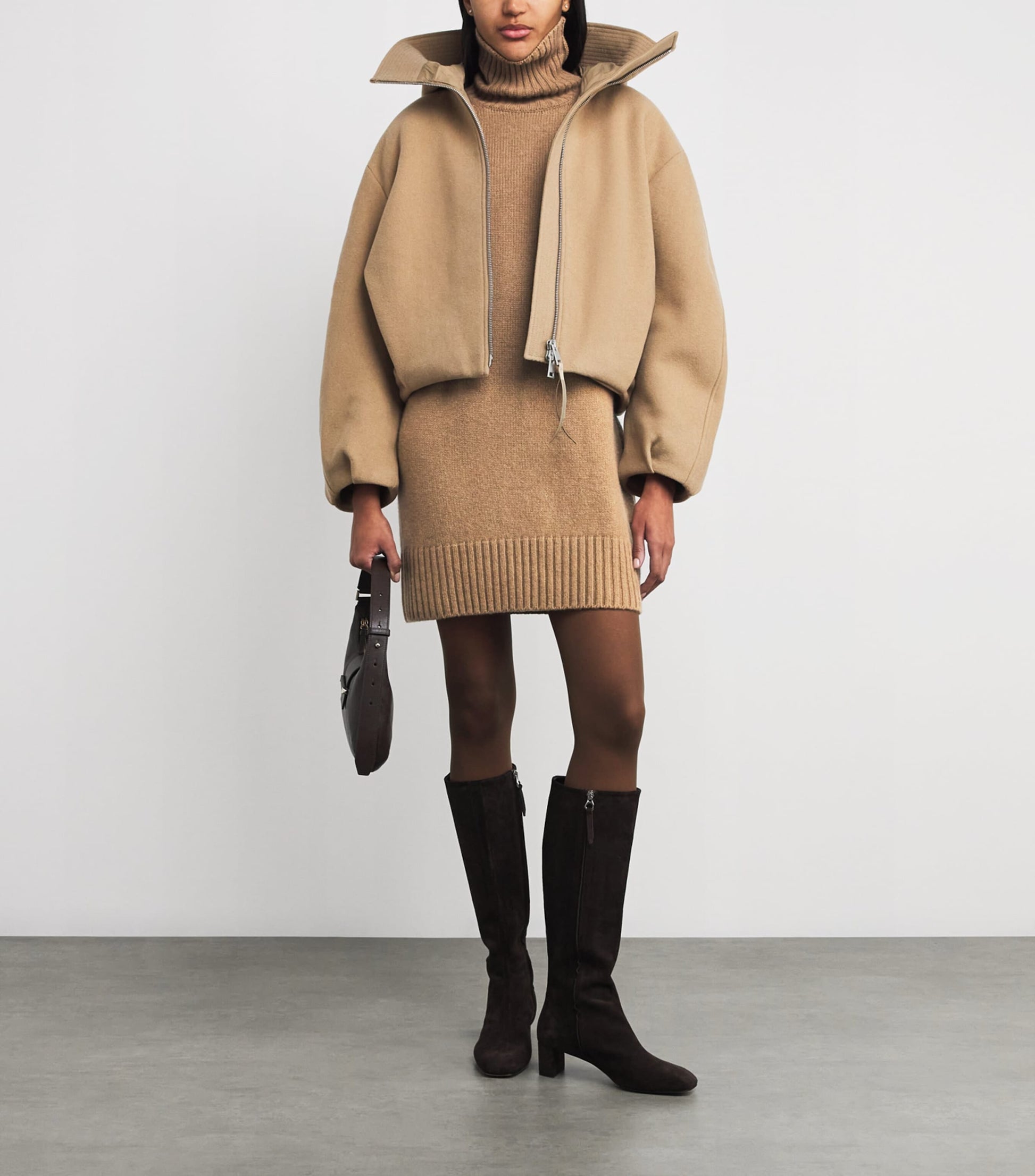 Neutral Cashmere Rollneck Mini Dress