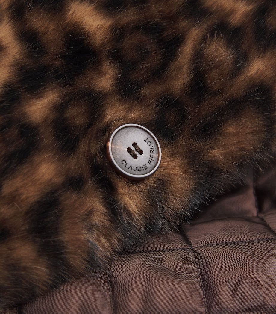 Claudie Pierlot Brown Faux Fur Leopard Bomber Jacket