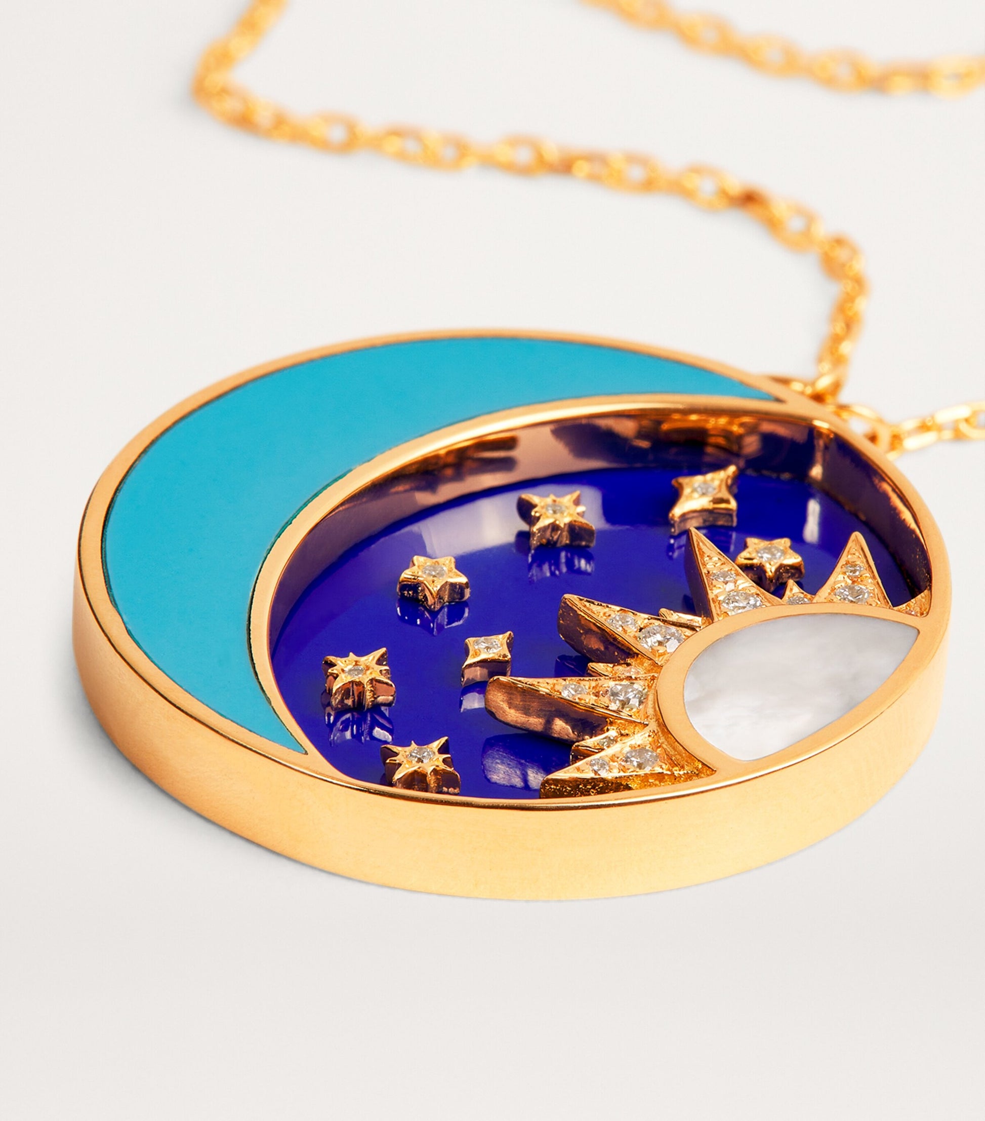 Yellow Gold, Diamond, Lapis and Turquoise Cosmic Love Necklace
