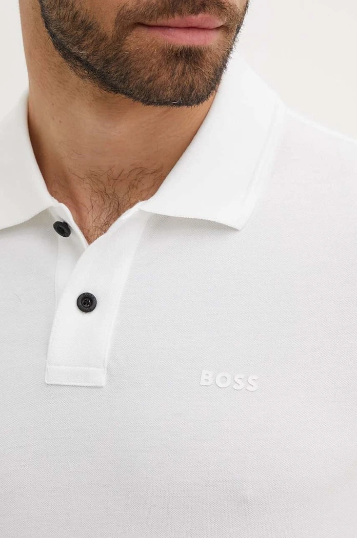 BOSS Orange erkek pamuklu yakalı tişört Prime