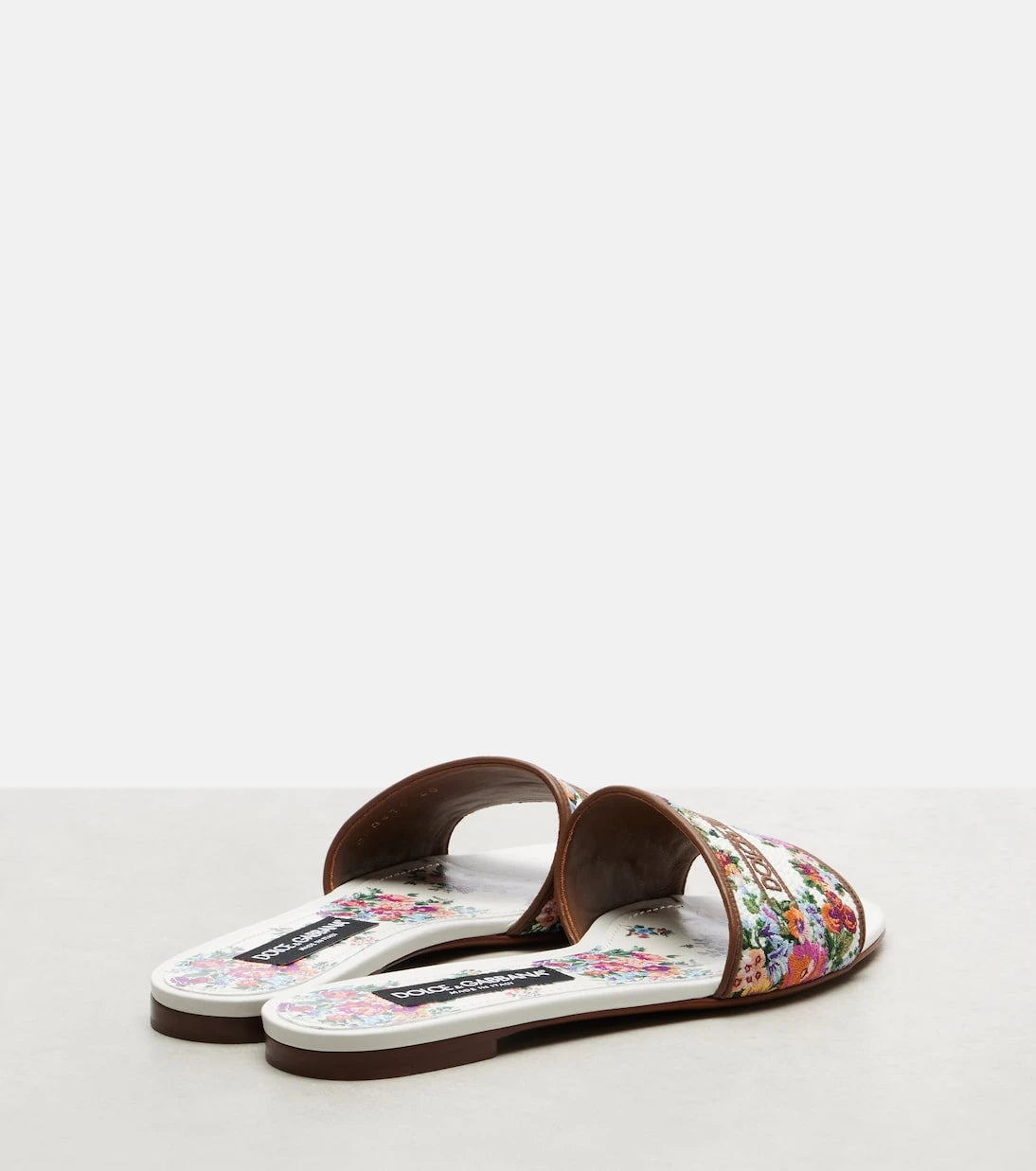 Dolce&Gabbana - Floral leather-trimmed slides