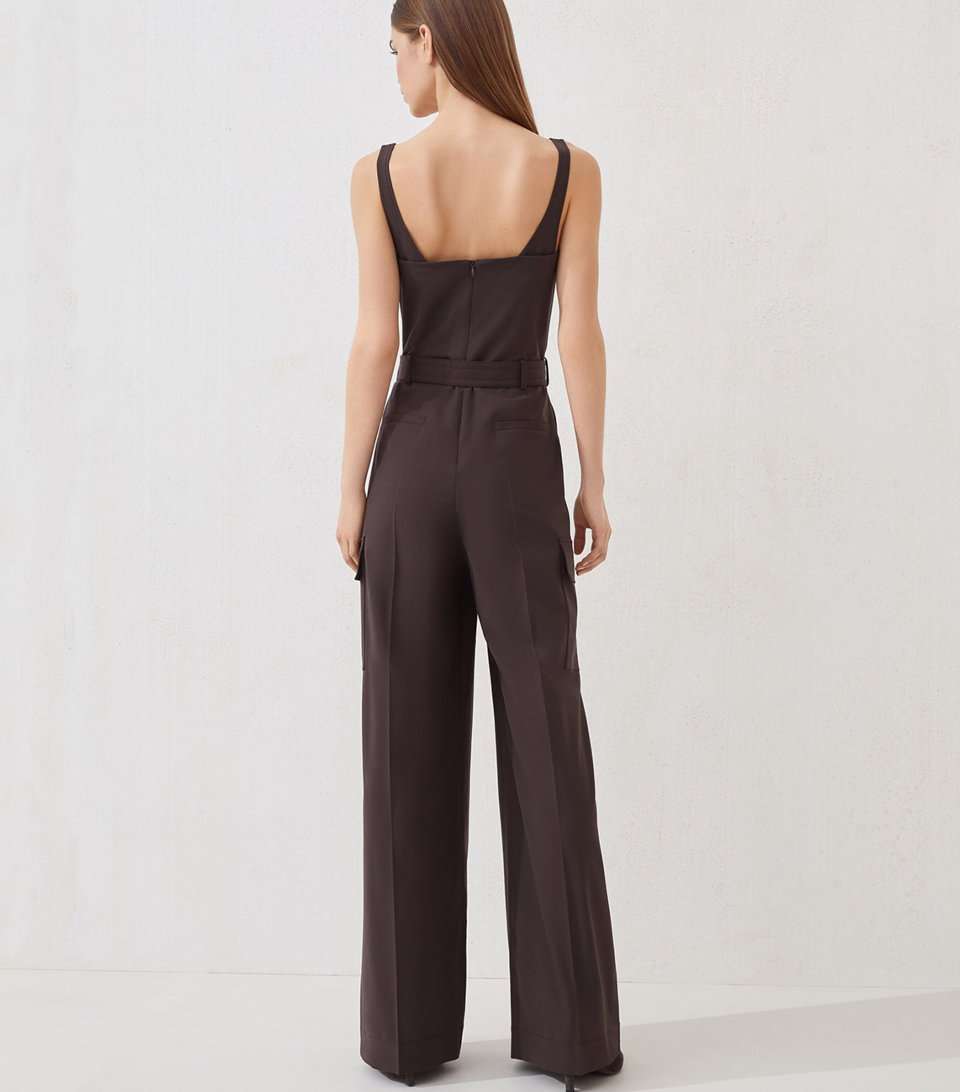 Brunello Cucinelli Brown Virgin Wool-Blend Belted Jumpsuit
