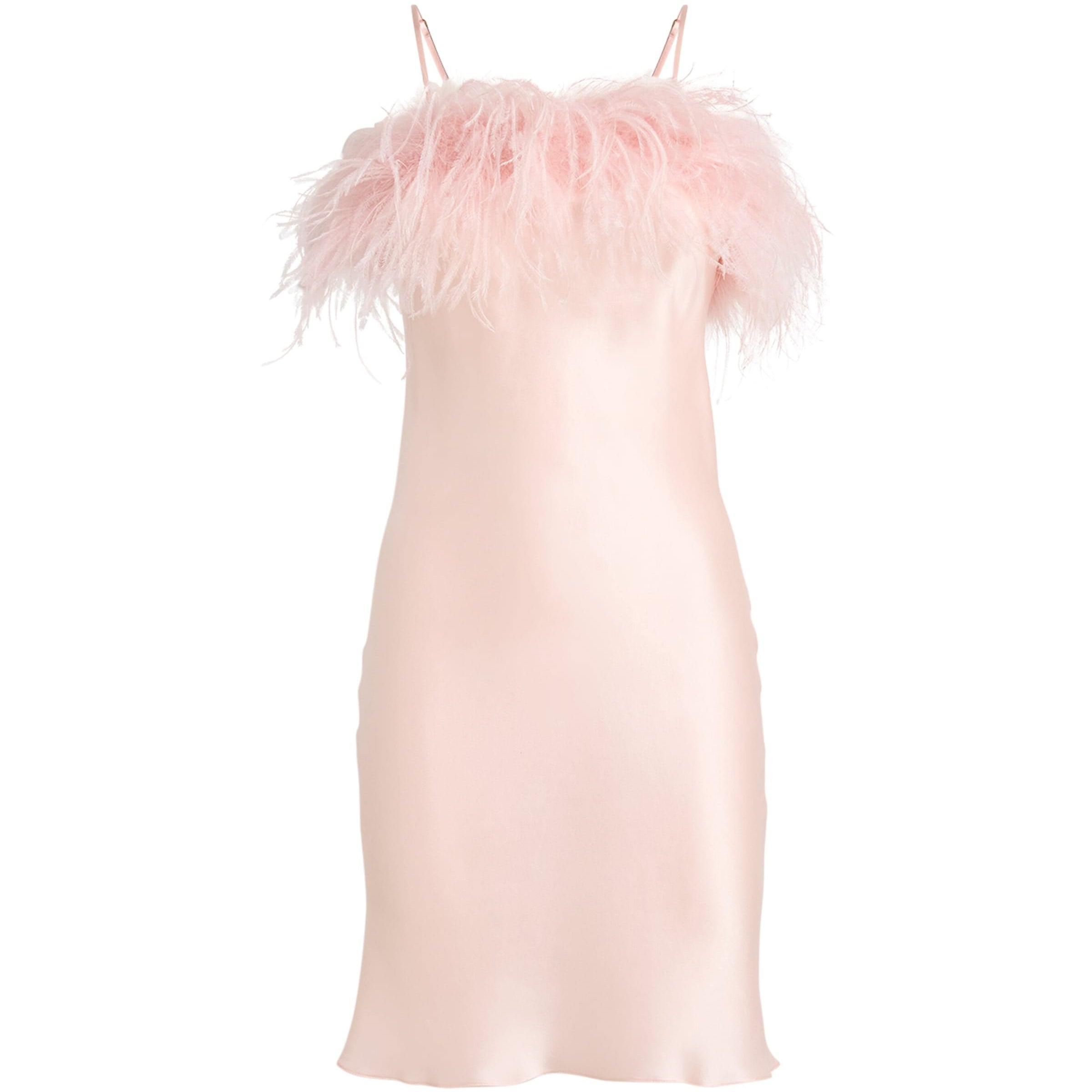 Gilda & Pearl Pink Silk-Ostrich Feather Slip Dress