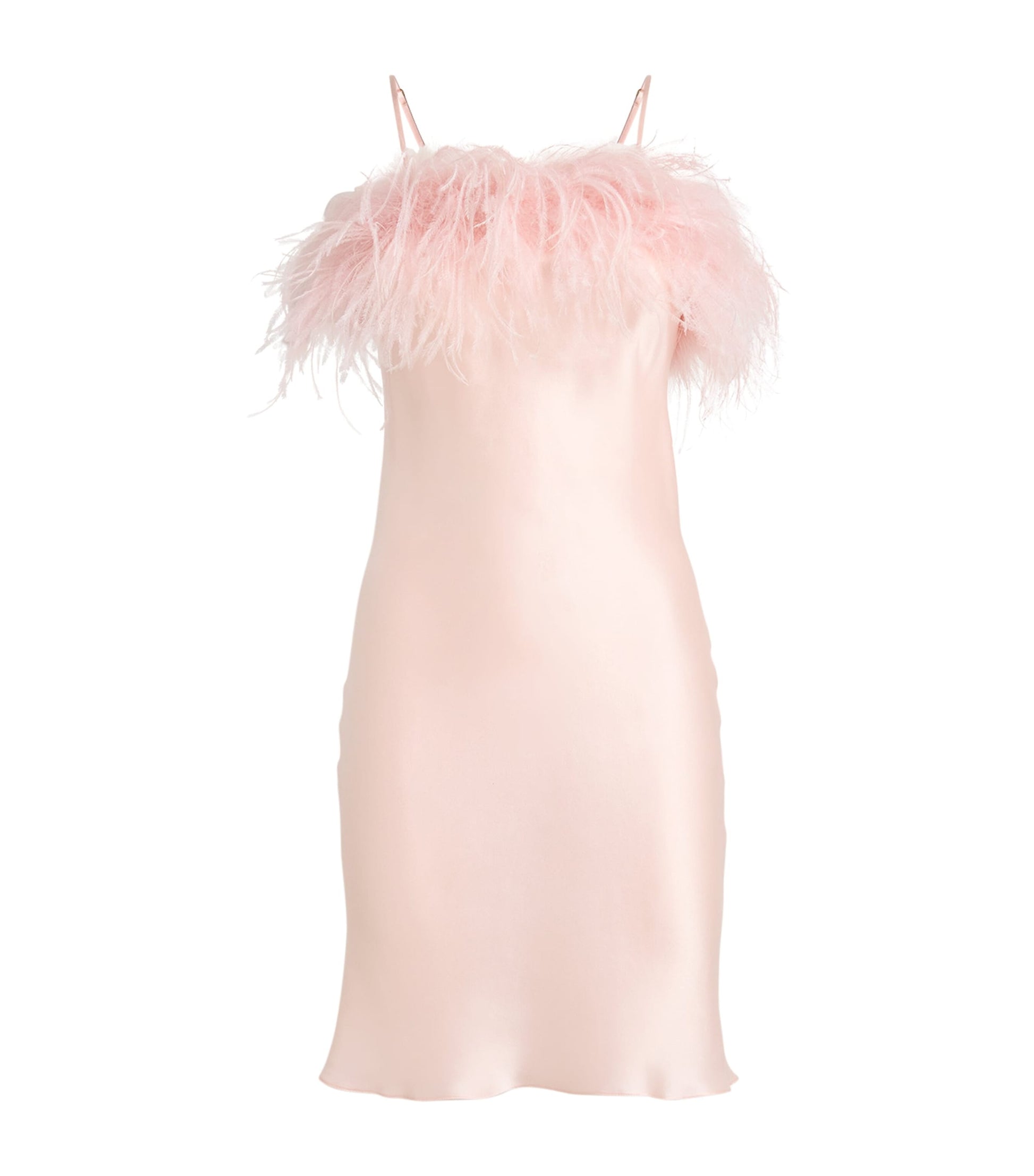 Gilda & Pearl Pink Silk-Ostrich Feather Slip Dress