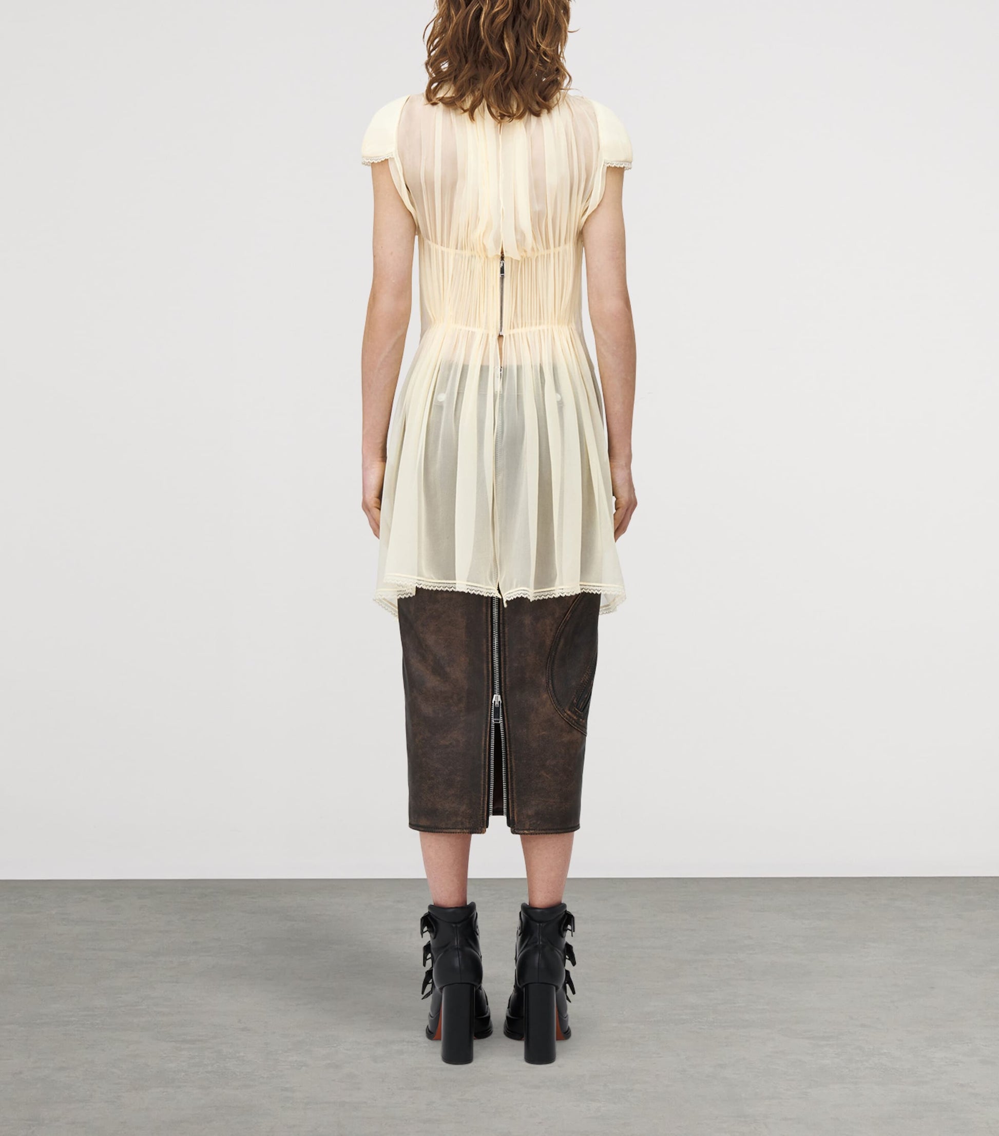 Gold Silk Chiffon Pleated Top