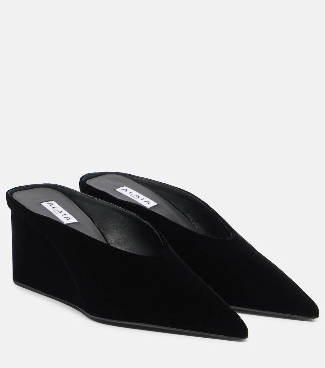Alaïa - Cube 75 velvet wedge mules