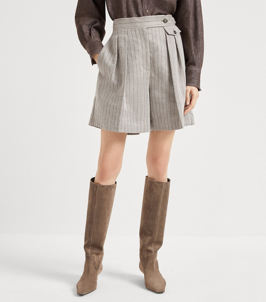 Brunello Cucinelli Brown Techno Linen Stripe Shorts