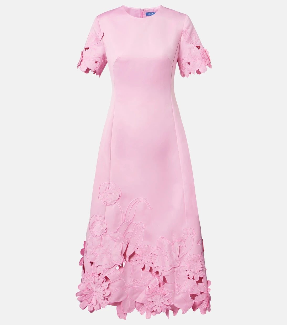 Leo Lin - Floral-appliqué embroidered cocktail dress