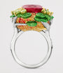 Yellow Gold, Diamond, Tourmaline, Sapphire and Tsavorite Sunset Inside Africa Ring
