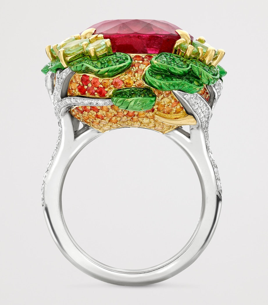 Yellow Gold, Diamond, Tourmaline, Sapphire and Tsavorite Sunset Inside Africa Ring