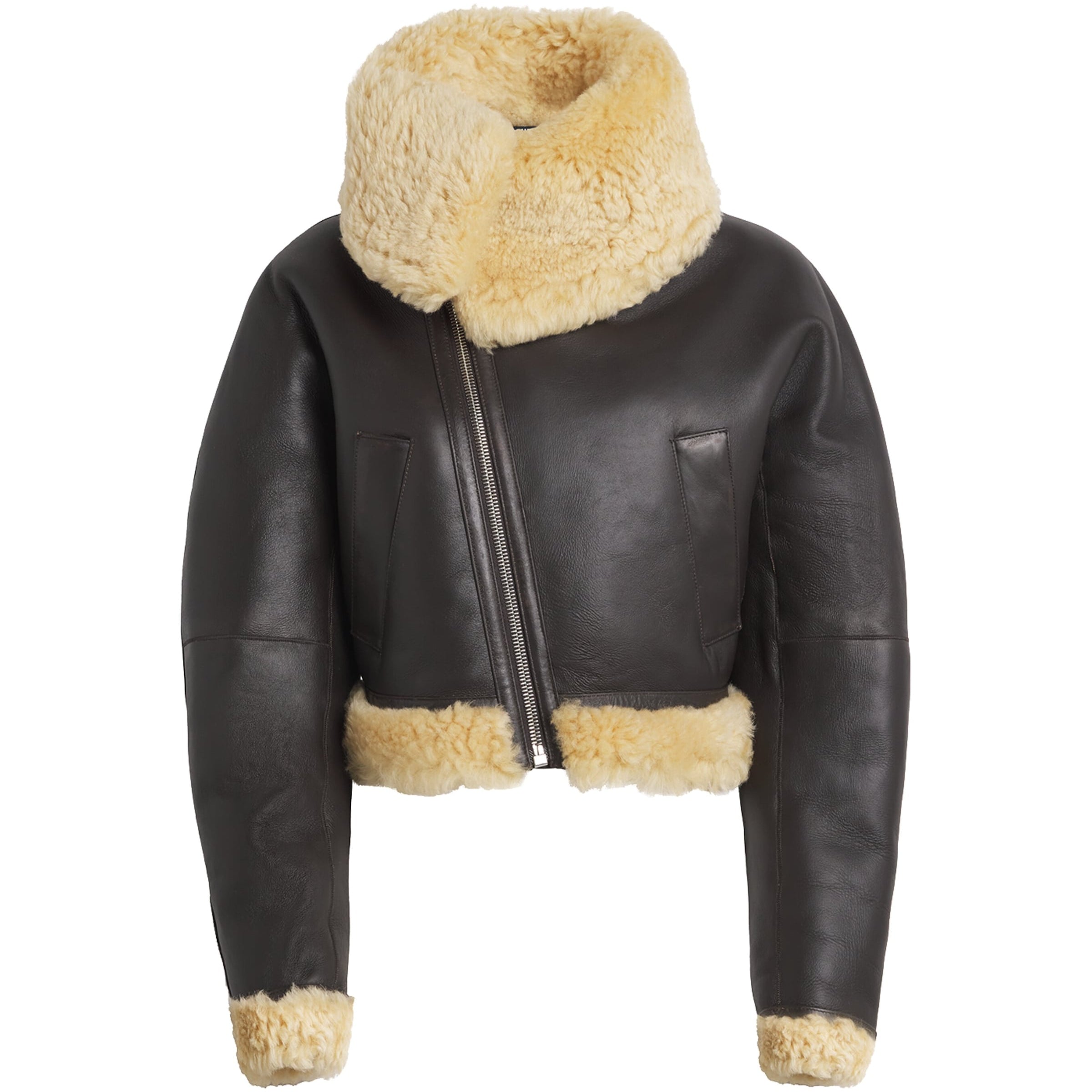 Shearling-Trim Aviator Leather Jacket
