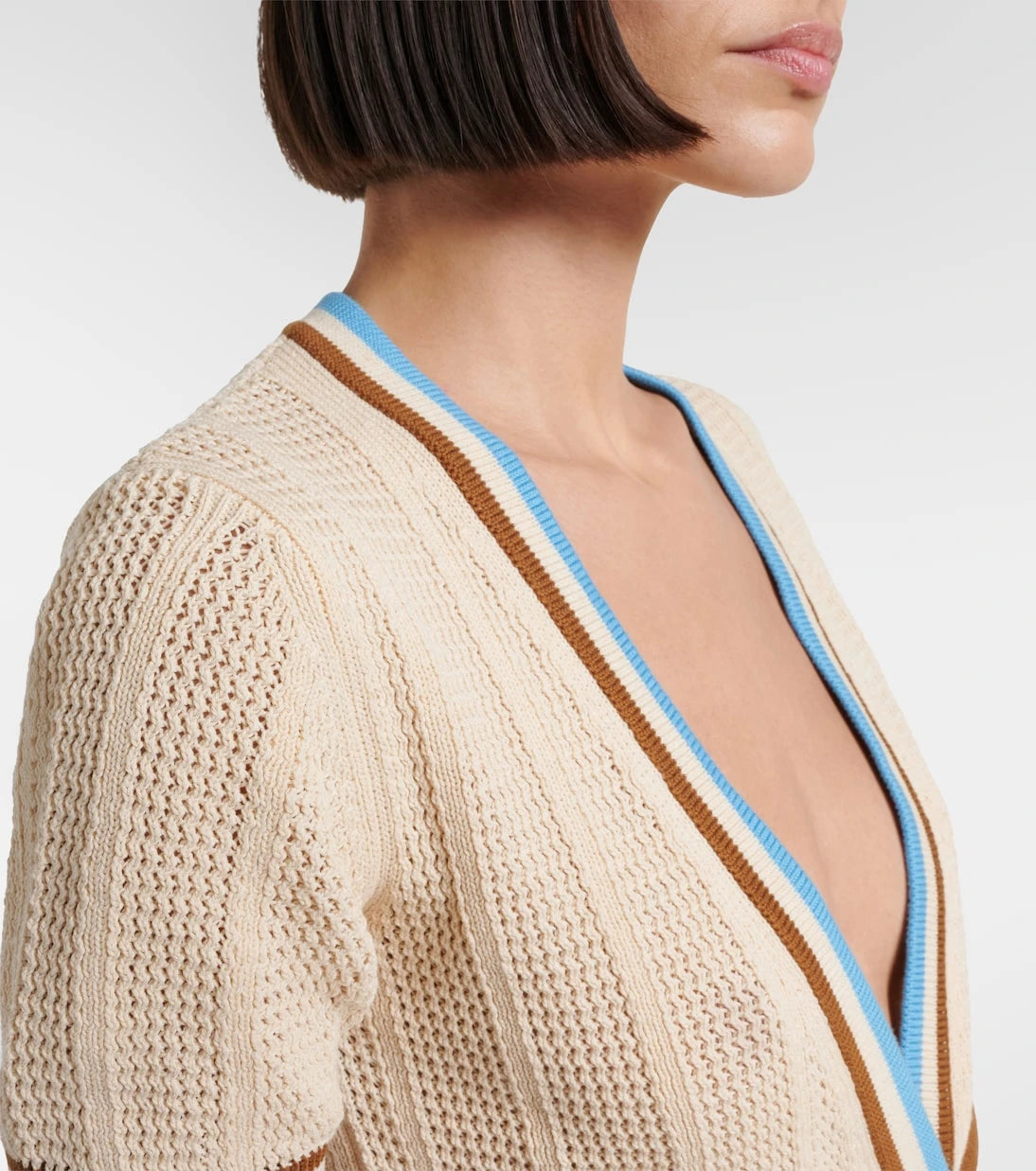Valentino - Open-knit striped cotton cardigan