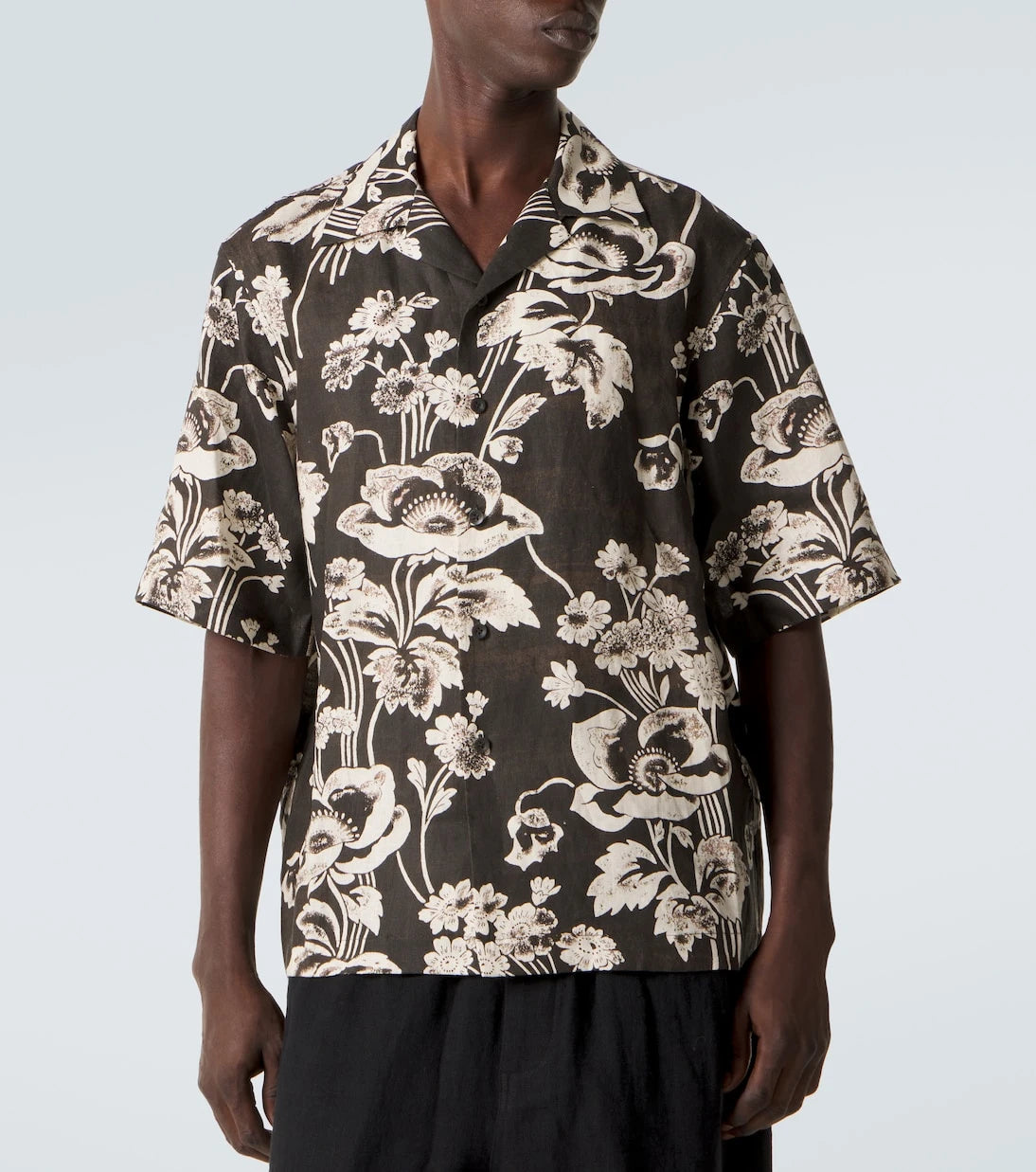 Commas - Floral linen bowling shirt