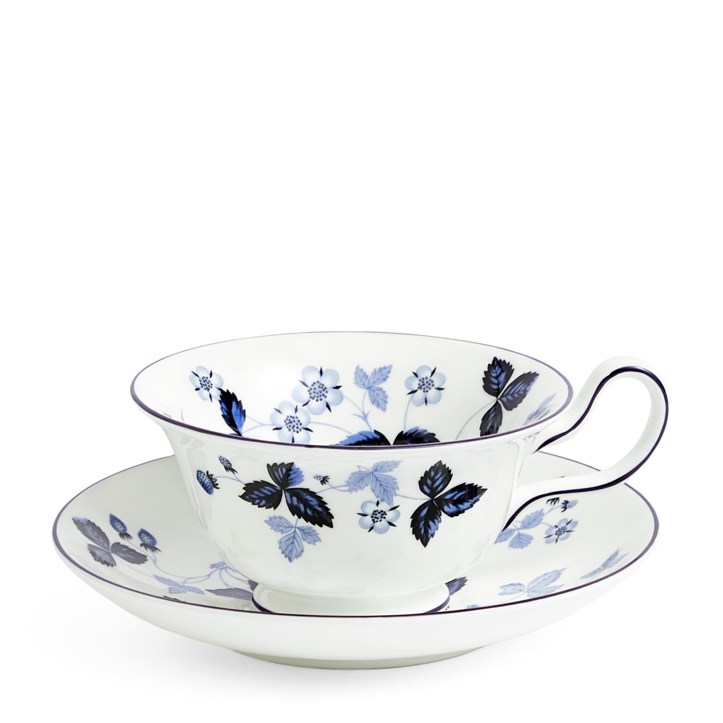 Wild Strawberry Inky Blue Teacup and Saucer