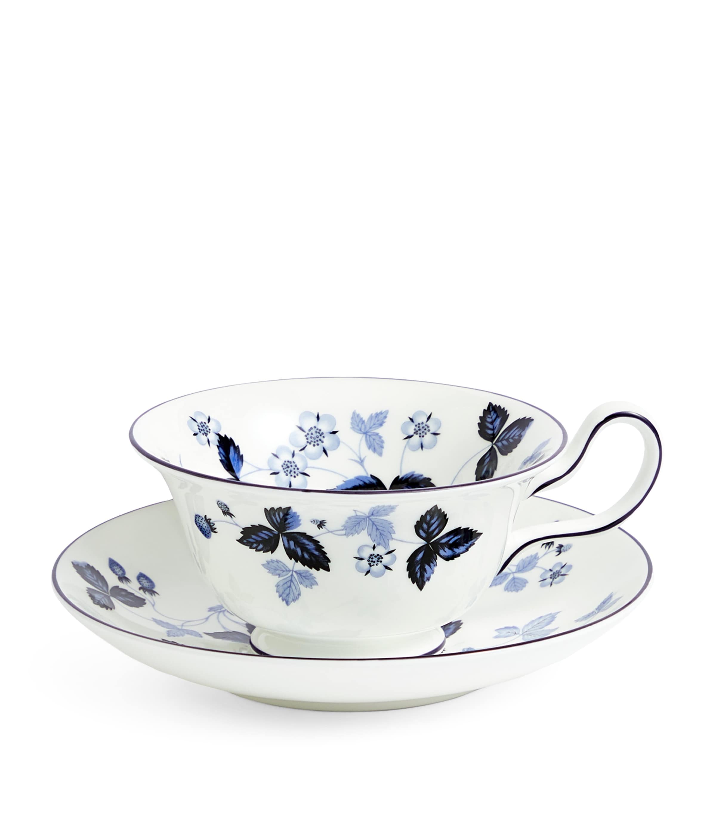 Wild Strawberry Inky Blue Teacup and Saucer
