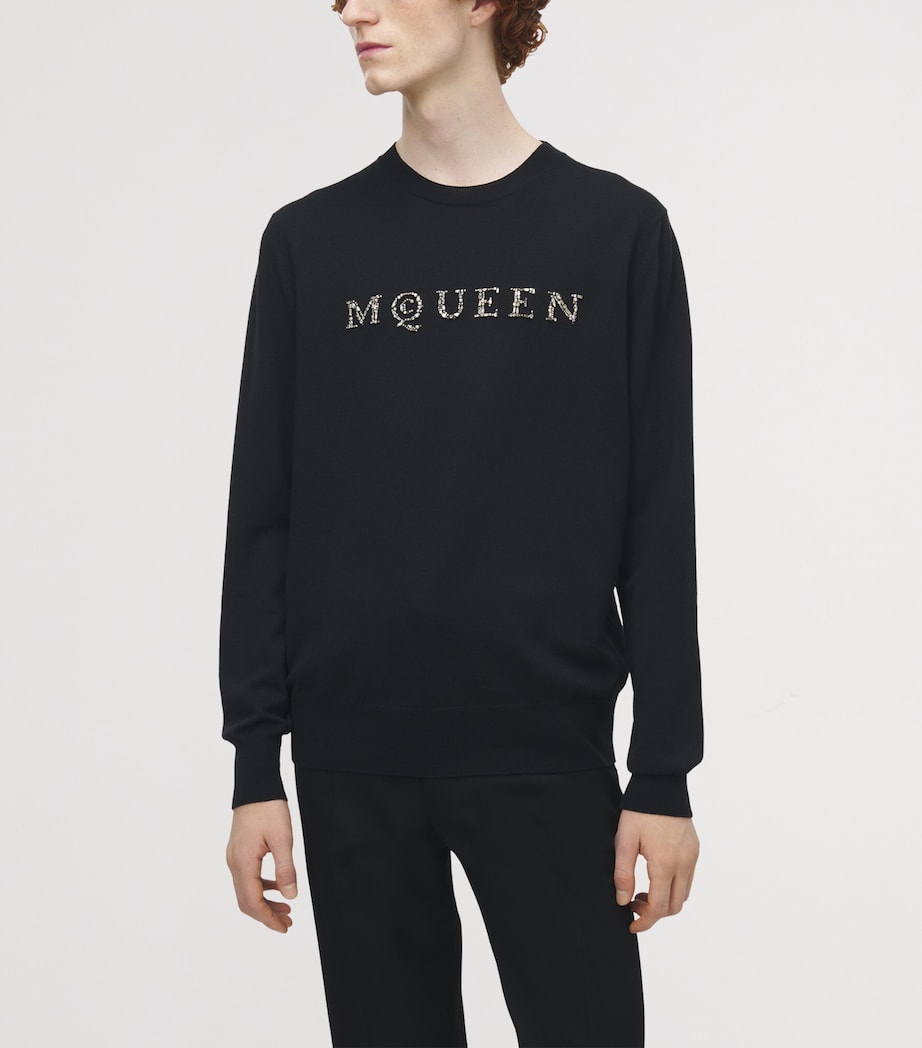Black Wool Embellished Logo Sweater