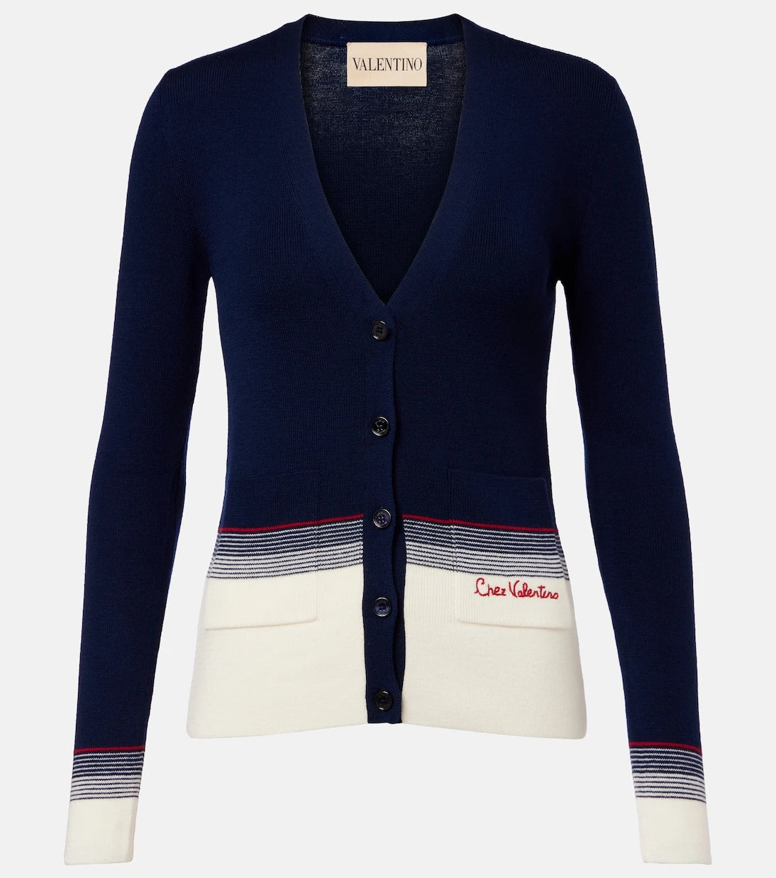 Valentino - Striped virgin wool cardigan