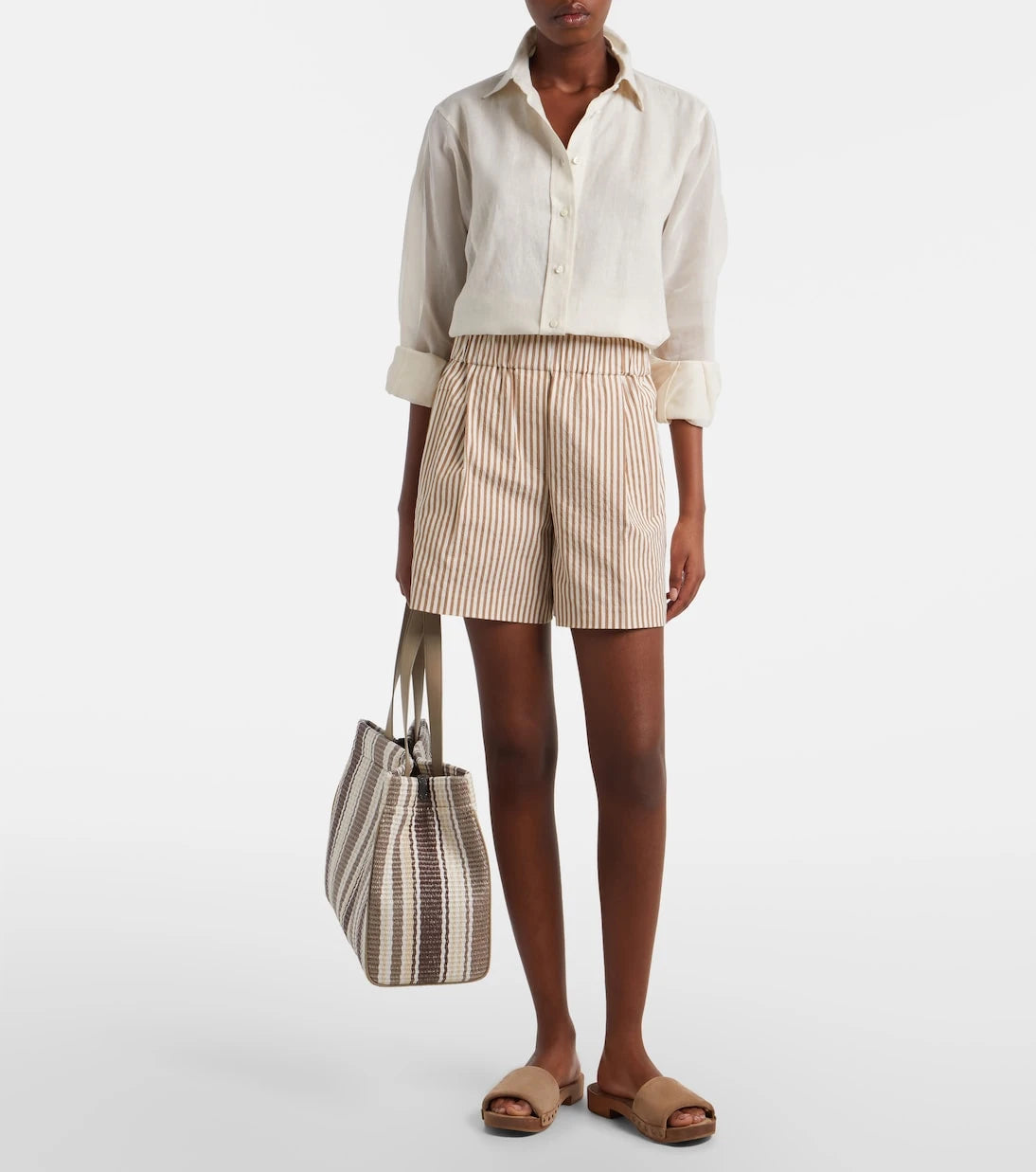 Brunello Cucinelli - Monili Medium striped raffia tote bag