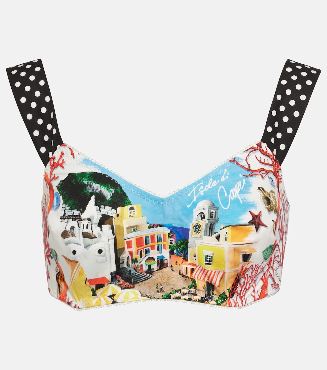 Dolce&Gabbana - Capri polka-dot printed cotton bra top