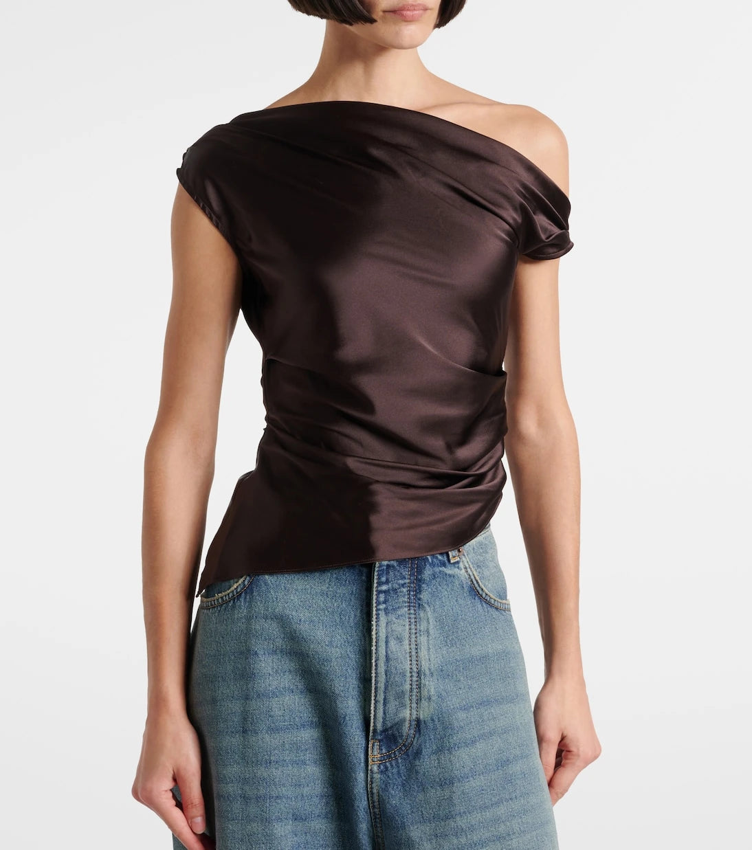 Staud - Phare one-shoulder silk-blend satin top