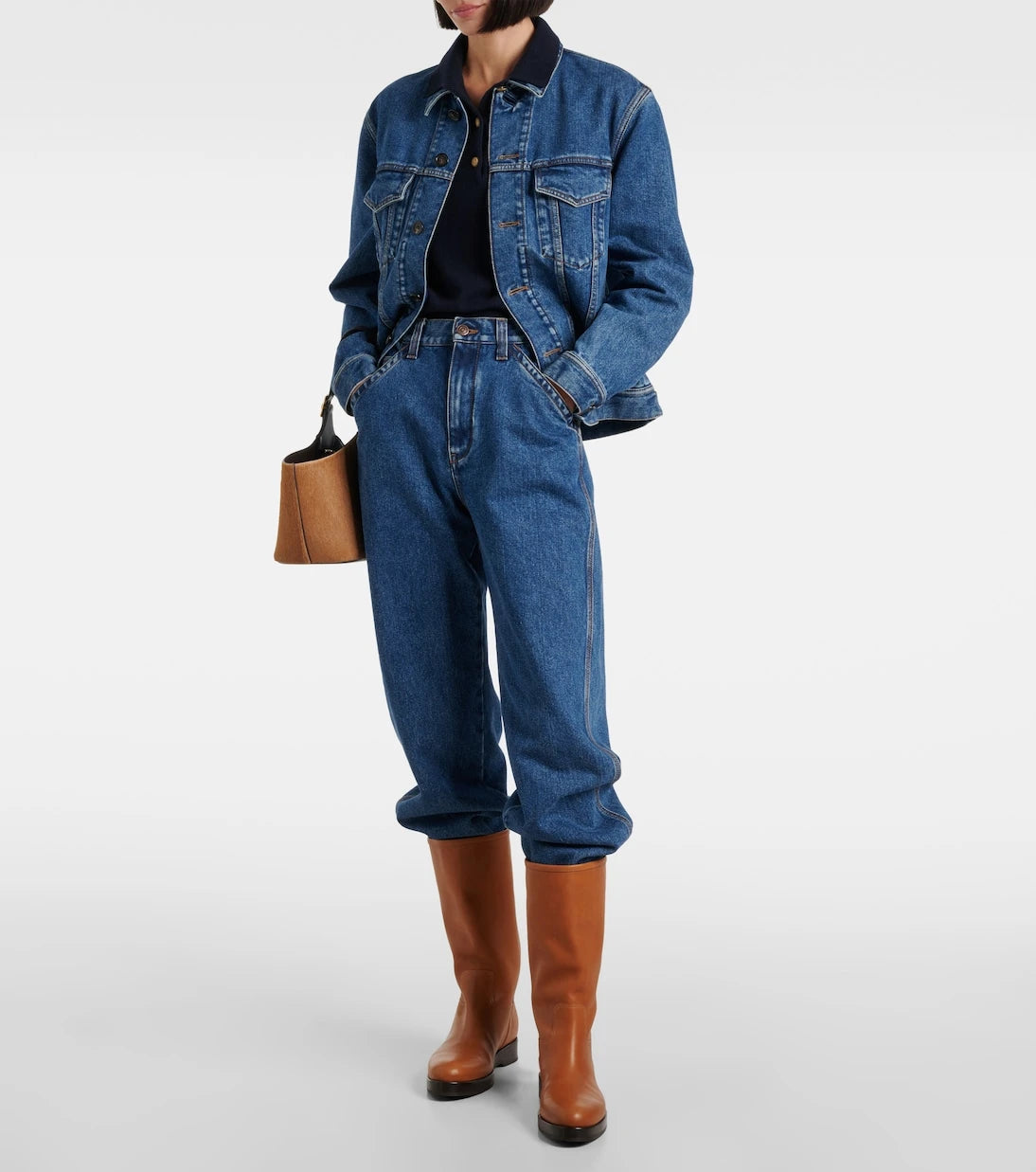 Loro Piana - بنطلون جينز إتيان مستقيم بخصر عالٍ