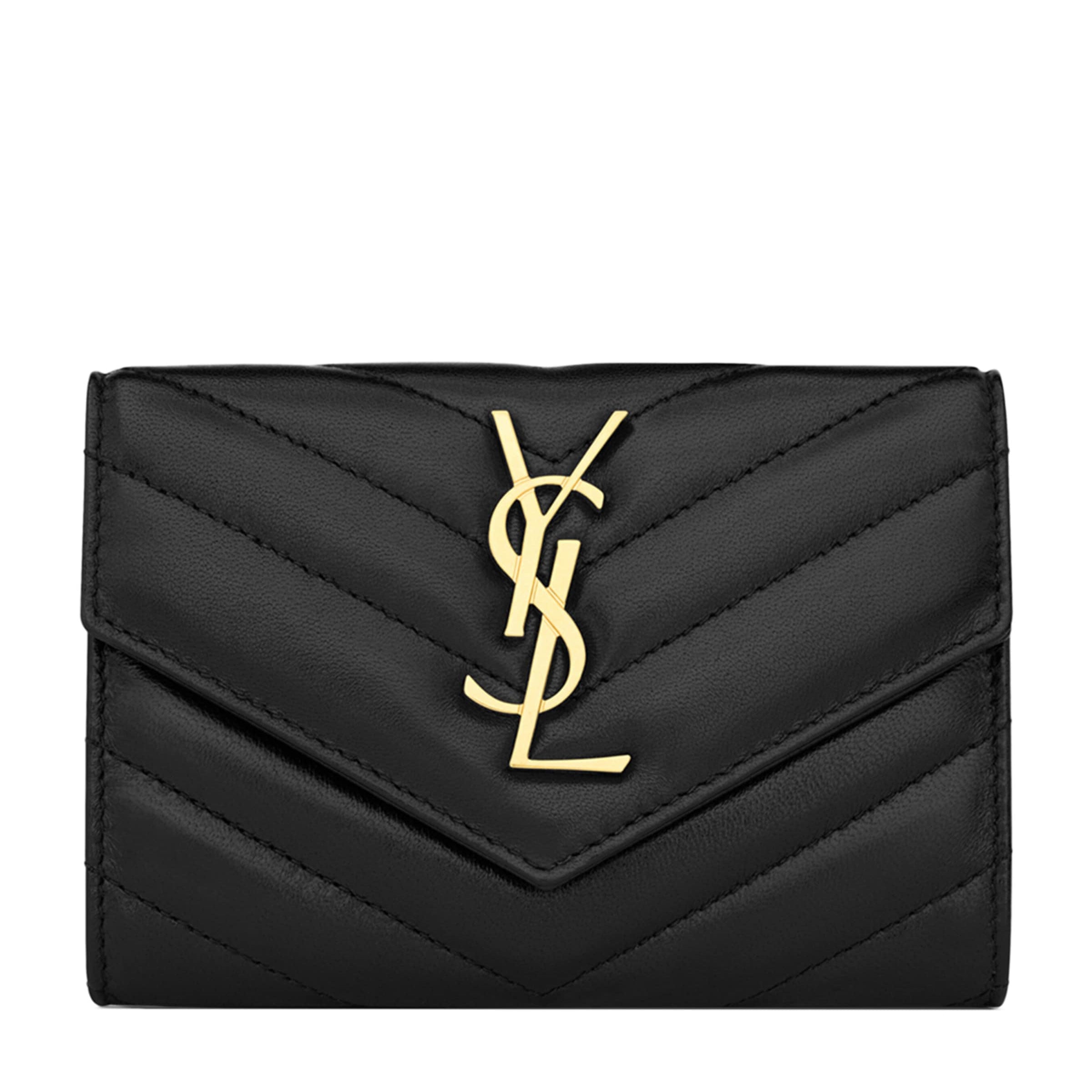 Saint Laurent Black Small Monogram Matelassé Envelope Wallet