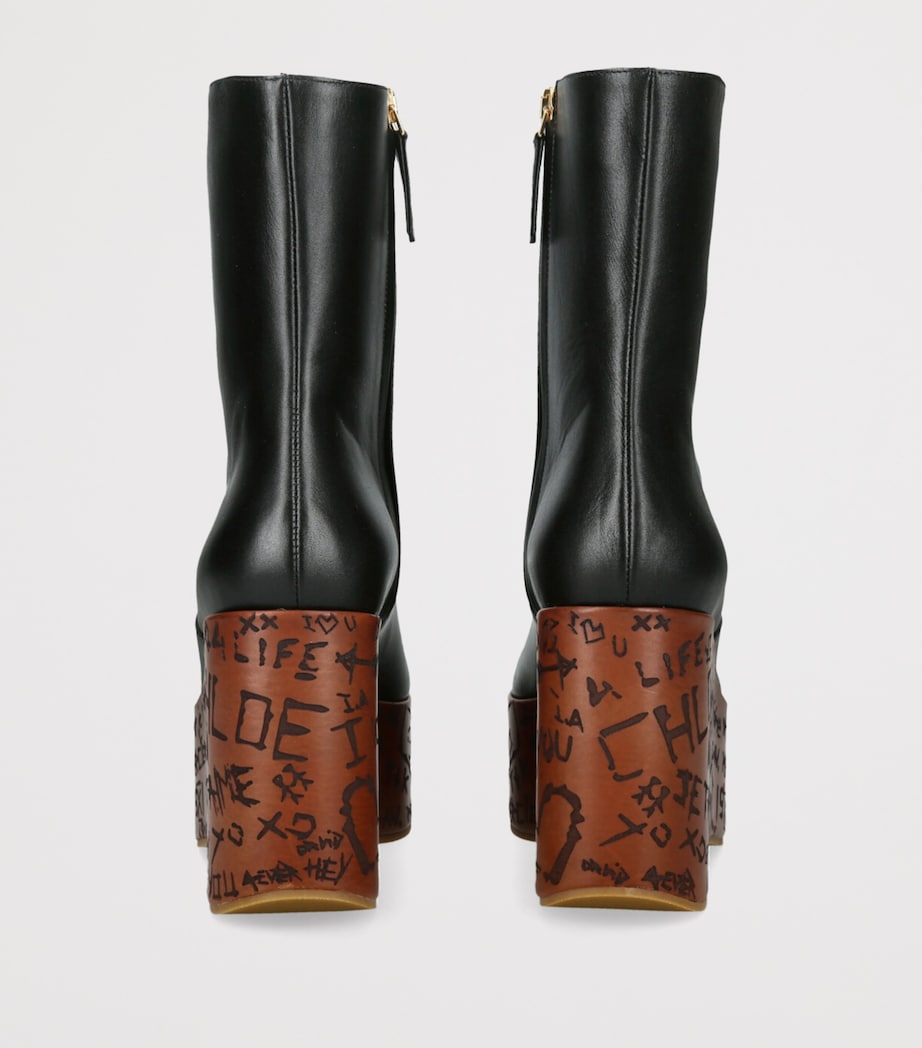 Chloé Black Leather Maxime Wedge Ankle Boots 80