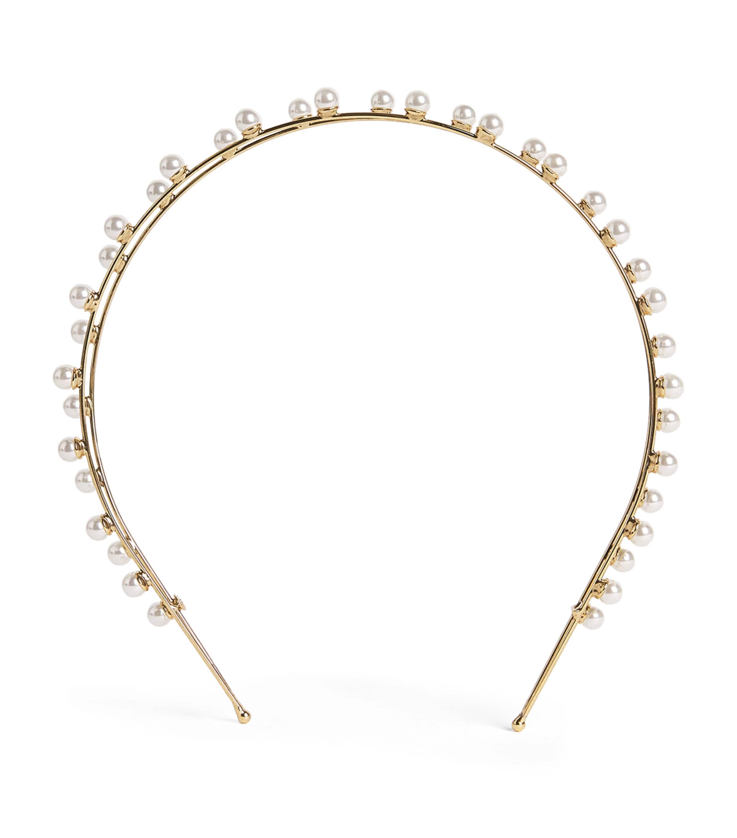 Jennifer Behr Gold Pearl-Embellished Double Ayla Headband