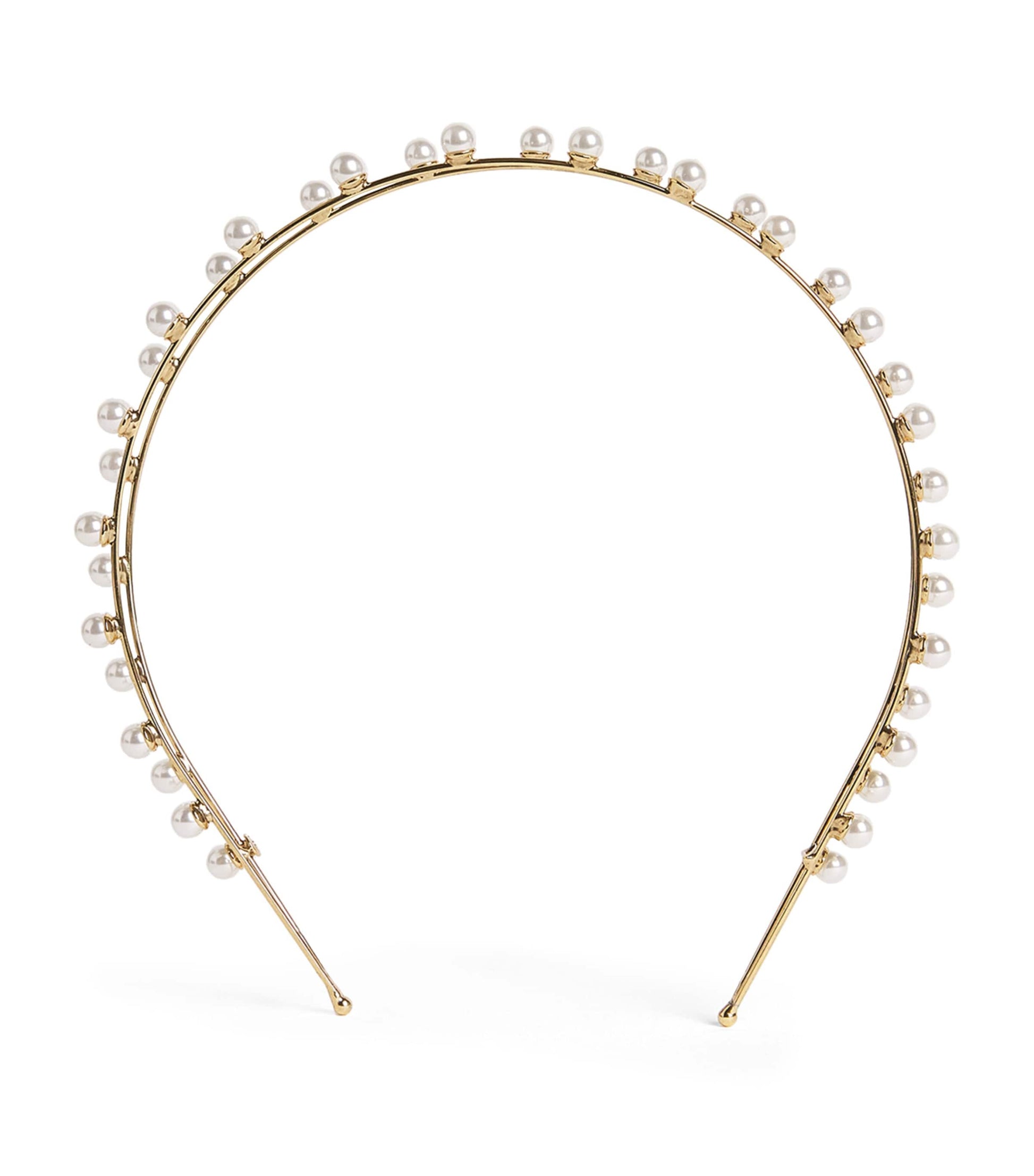 Jennifer Behr Gold Pearl-Embellished Double Ayla Headband