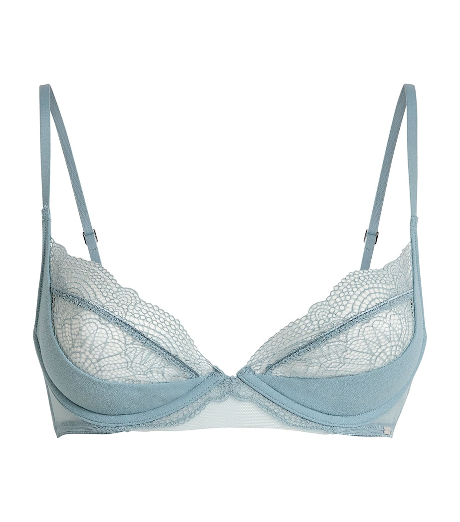 Grey Satin-Lace Plunge Bra