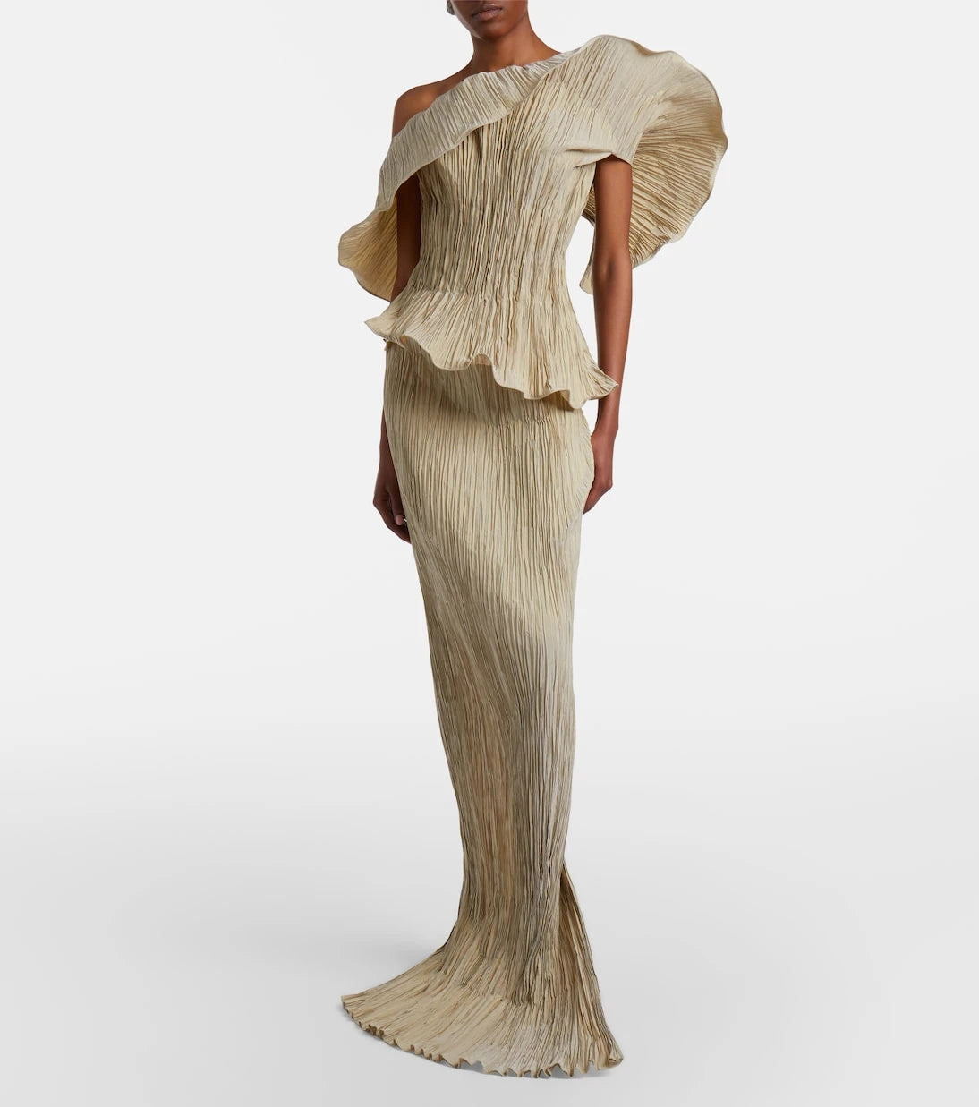 Marmar Halim - One-shoulder pleated taffeta gown
