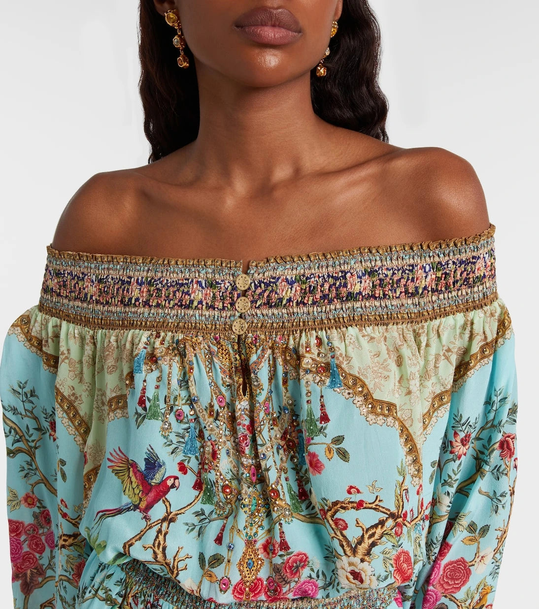 Camilla - Embellished off-shoulder silk crêpe minidress