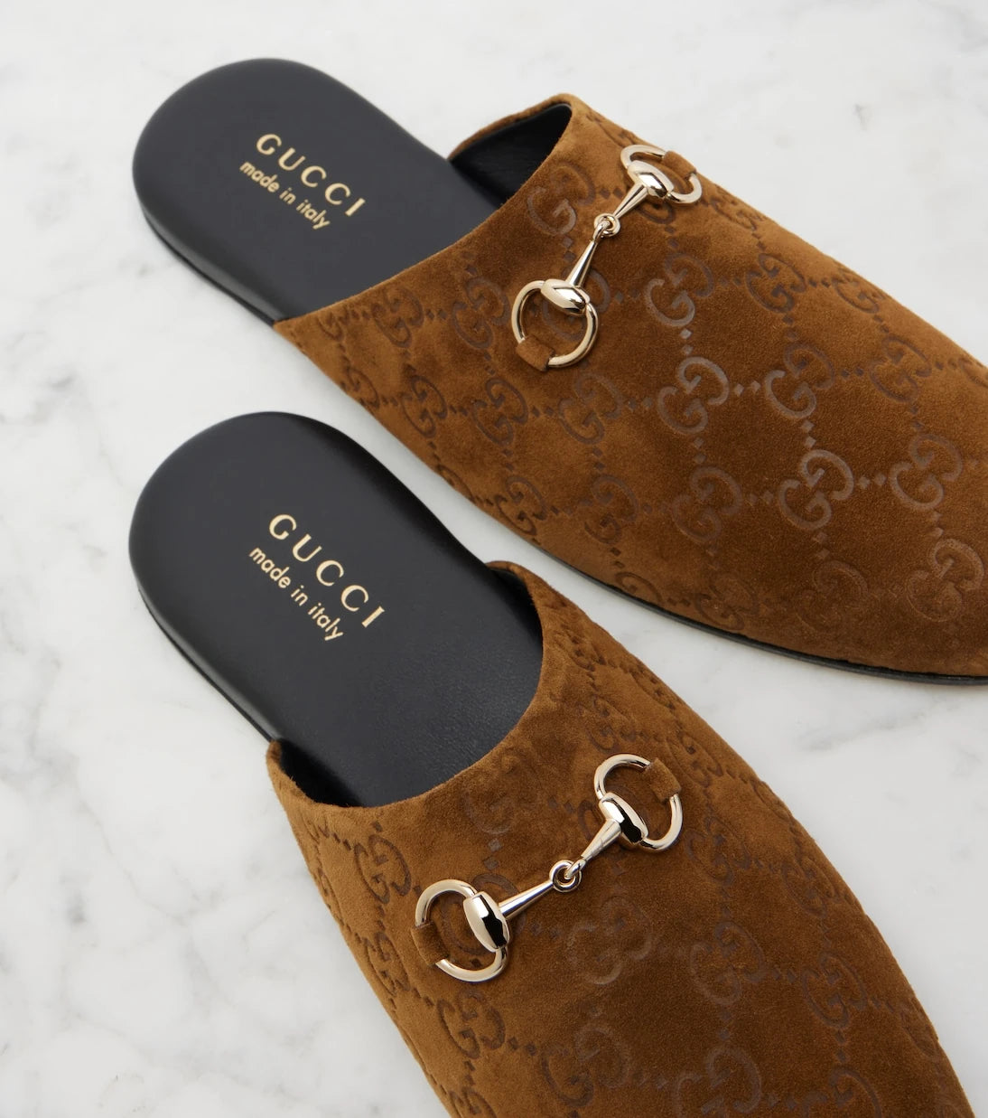 Gucci - Horsebit GG suede mules