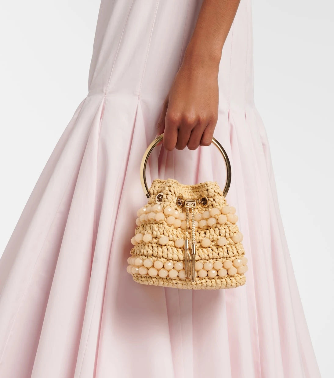Jimmy Choo - Bon Bon Small beaded raffia bucket bag