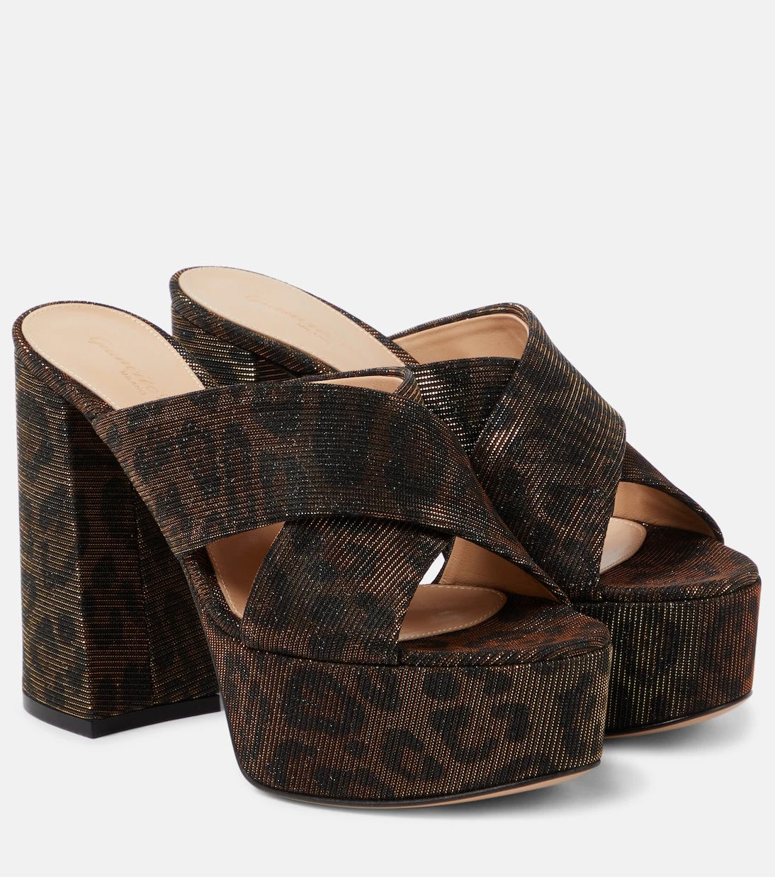 Gianvito Rossi - Leopard-print lamé platform mules