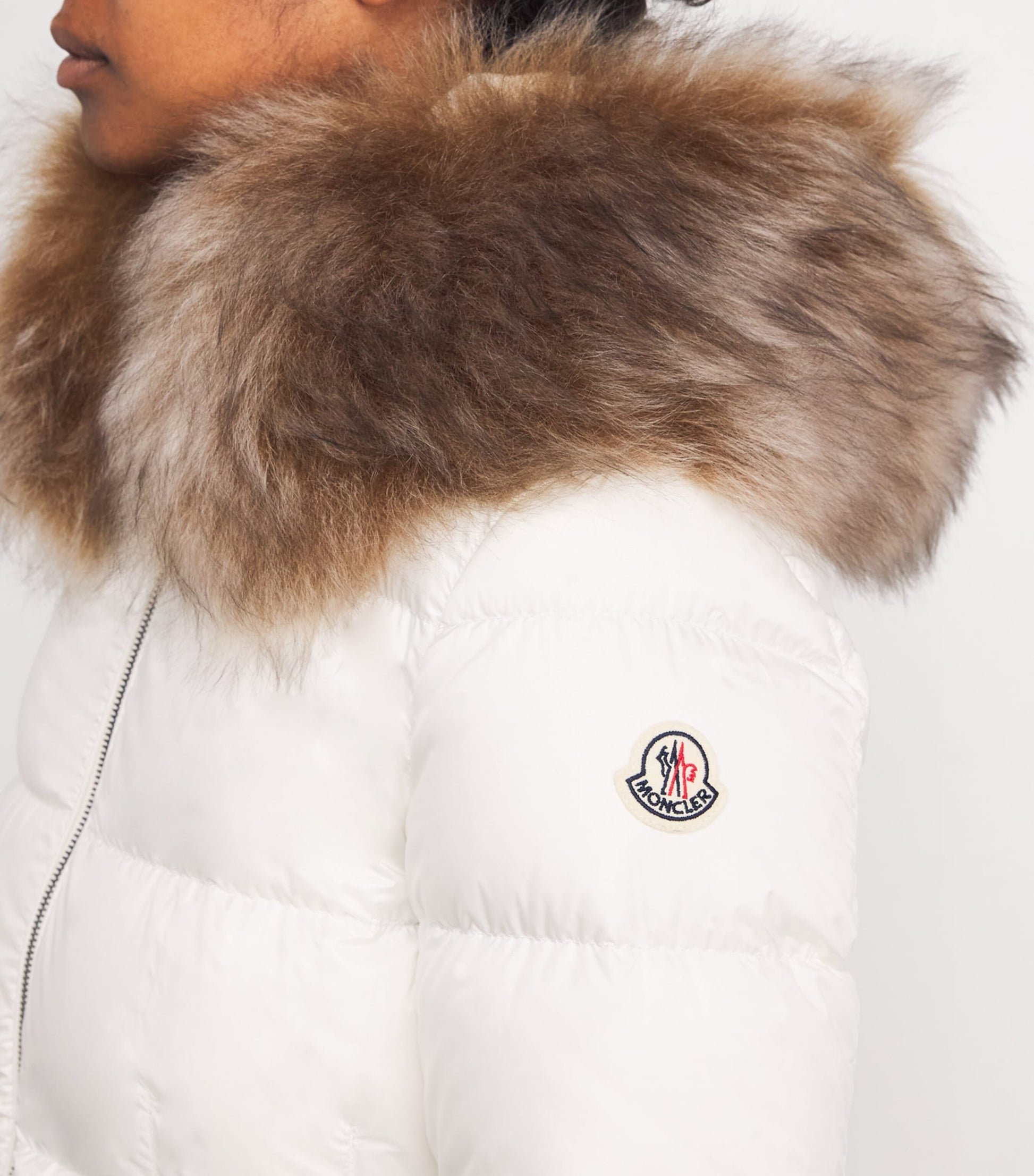Moncler Beige Shearling-Trim Boed Puffer Jacket