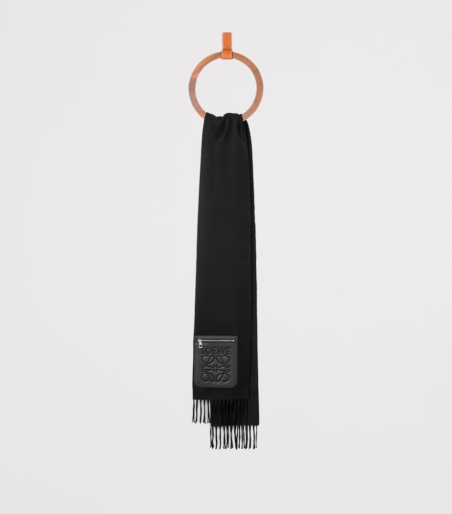 LOEWE Black Wool-Cashmere Pocket-Detail Scarf