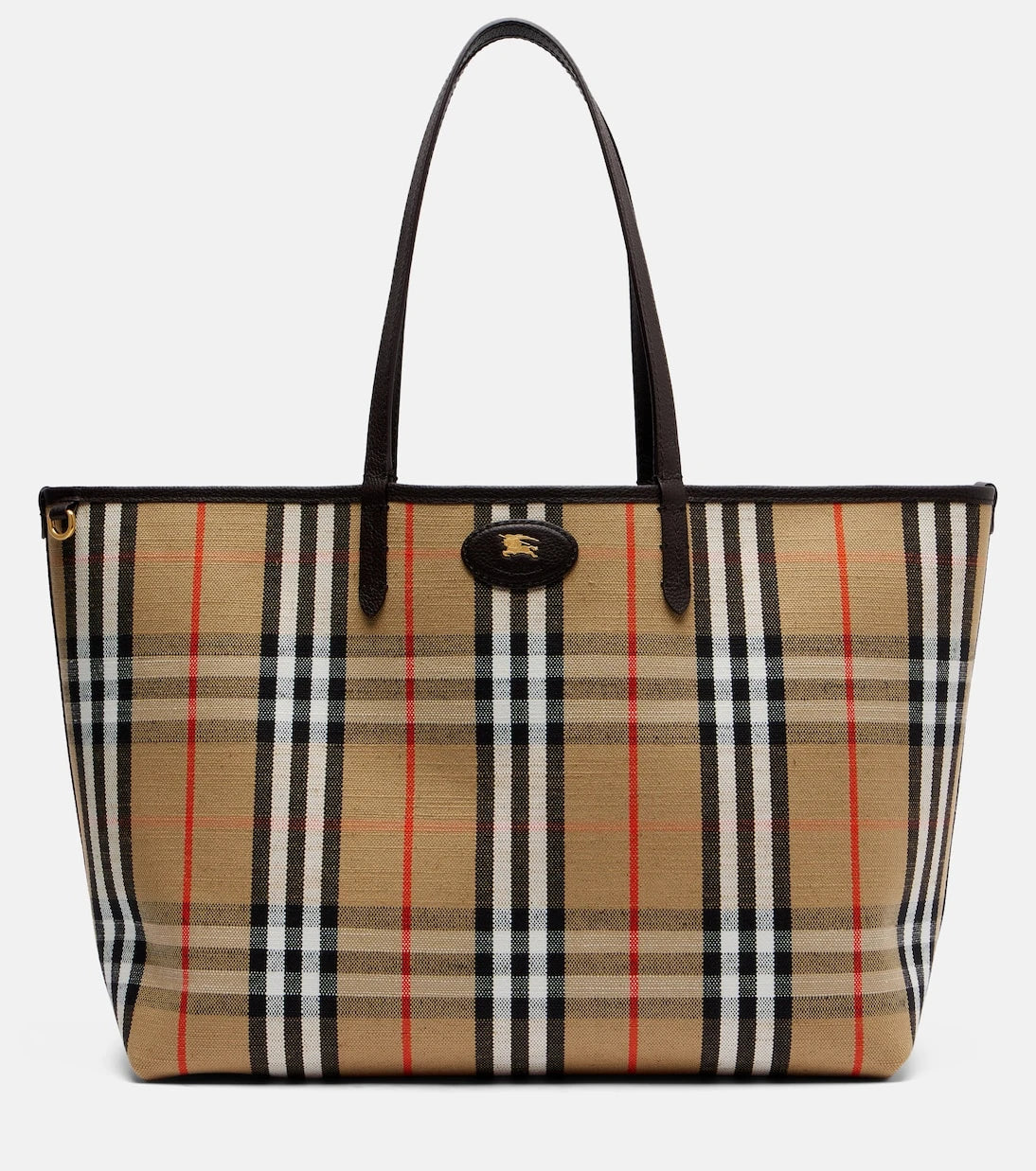 Burberry - حقيبة يد توتس متوسطة الحجم من الجلد بنقشة مربعات بربري بوجهين