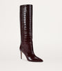 Paris Texas Burgundy Croc-Embossed Leather Knee-High Boots 85