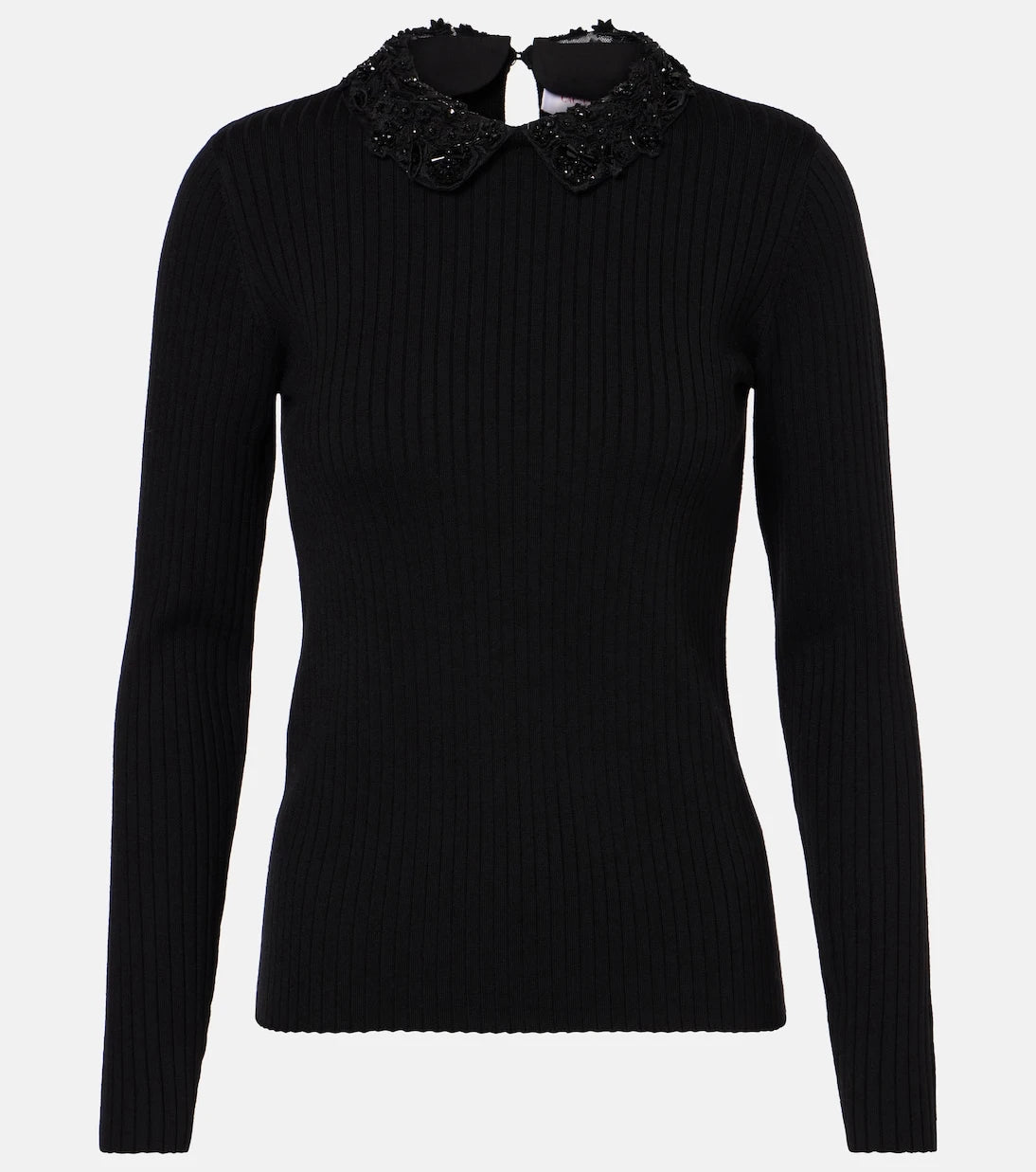 Carolina Herrera - Embellished ribbed-knit wool top
