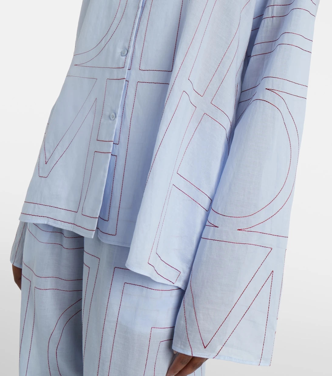Toteme - Embroidered cotton-blend poplin pajama shirt