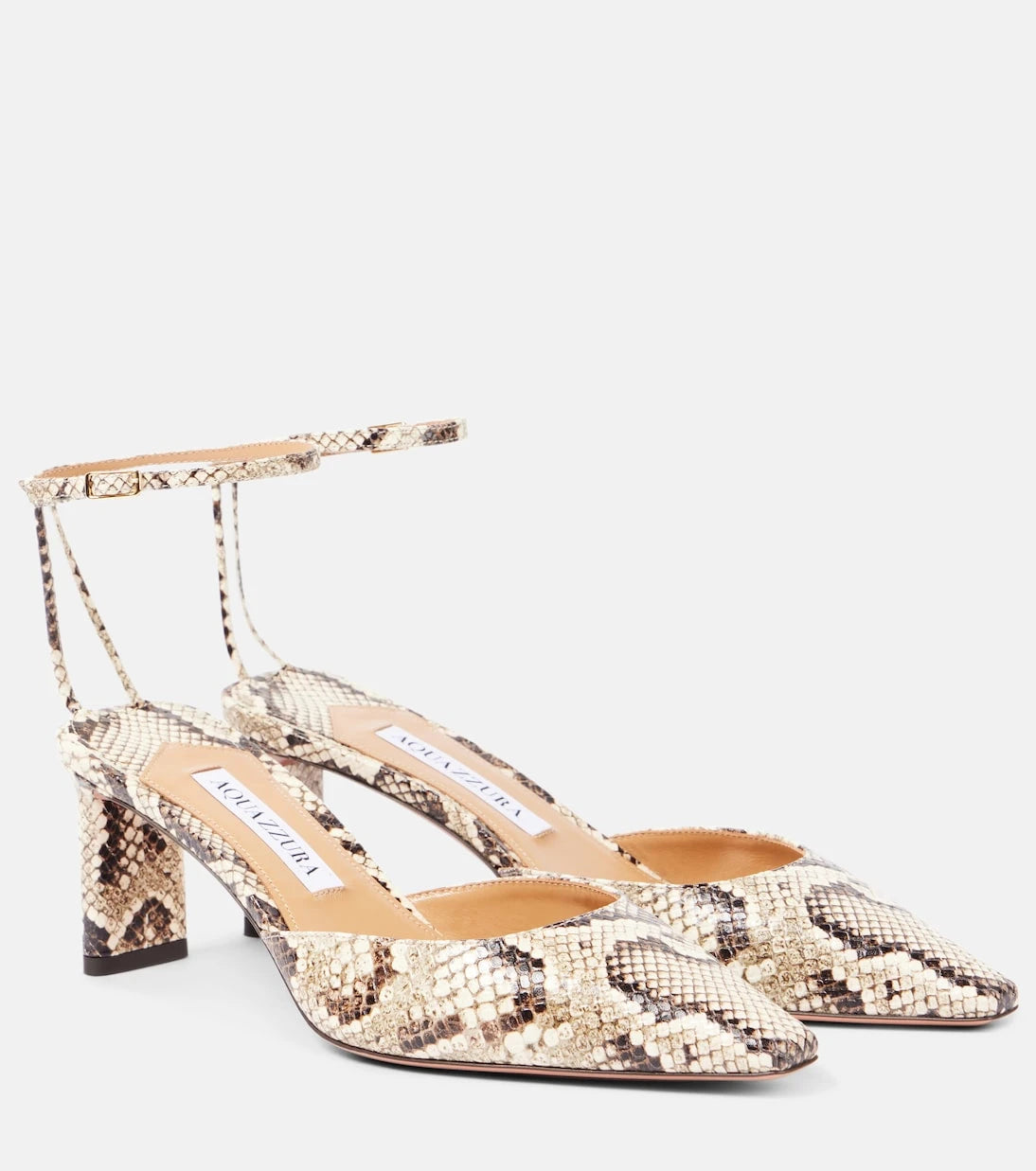 Aquazzura - حذاء بكعب عالٍ من الجلد بطبعة جلد الثعبان "Blade 65"