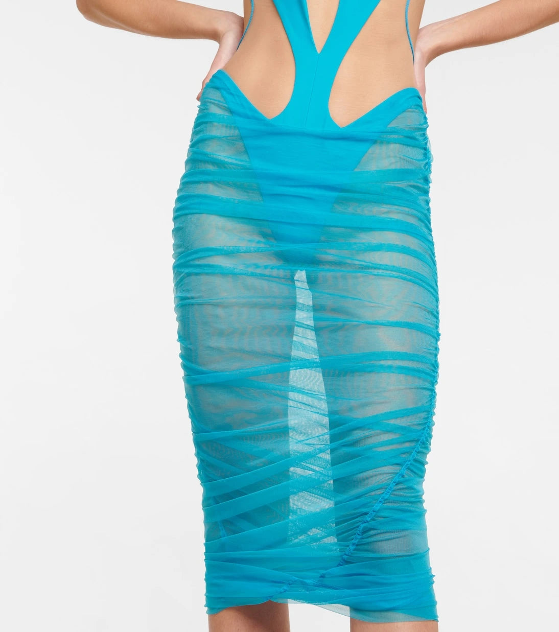 Mugler - فستان ميدي من التل المزين بفتحات