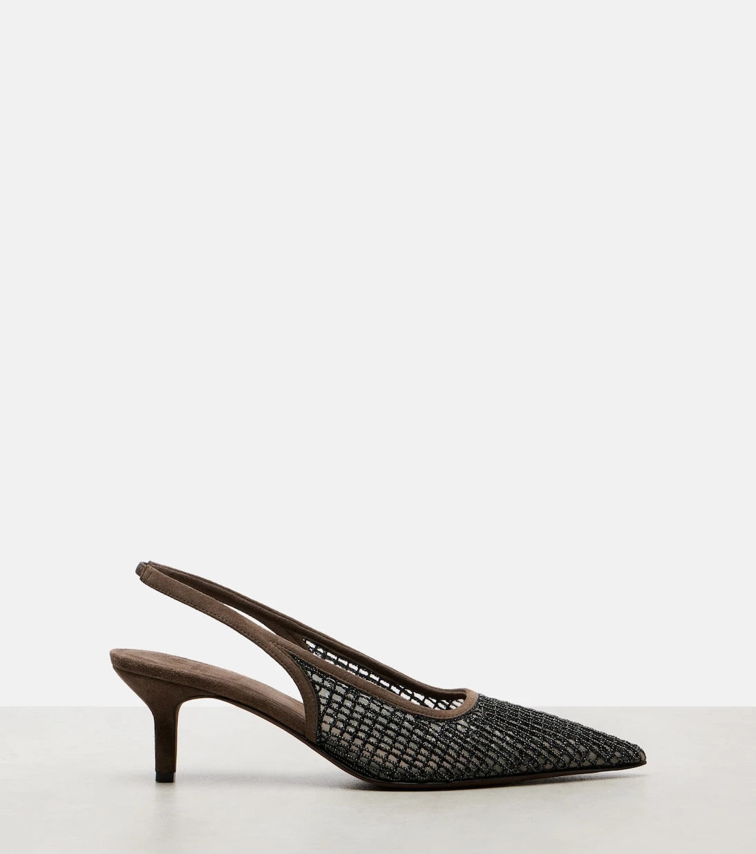 Brunello Cucinelli - Monili 55 suede-trimmed slingback pumps